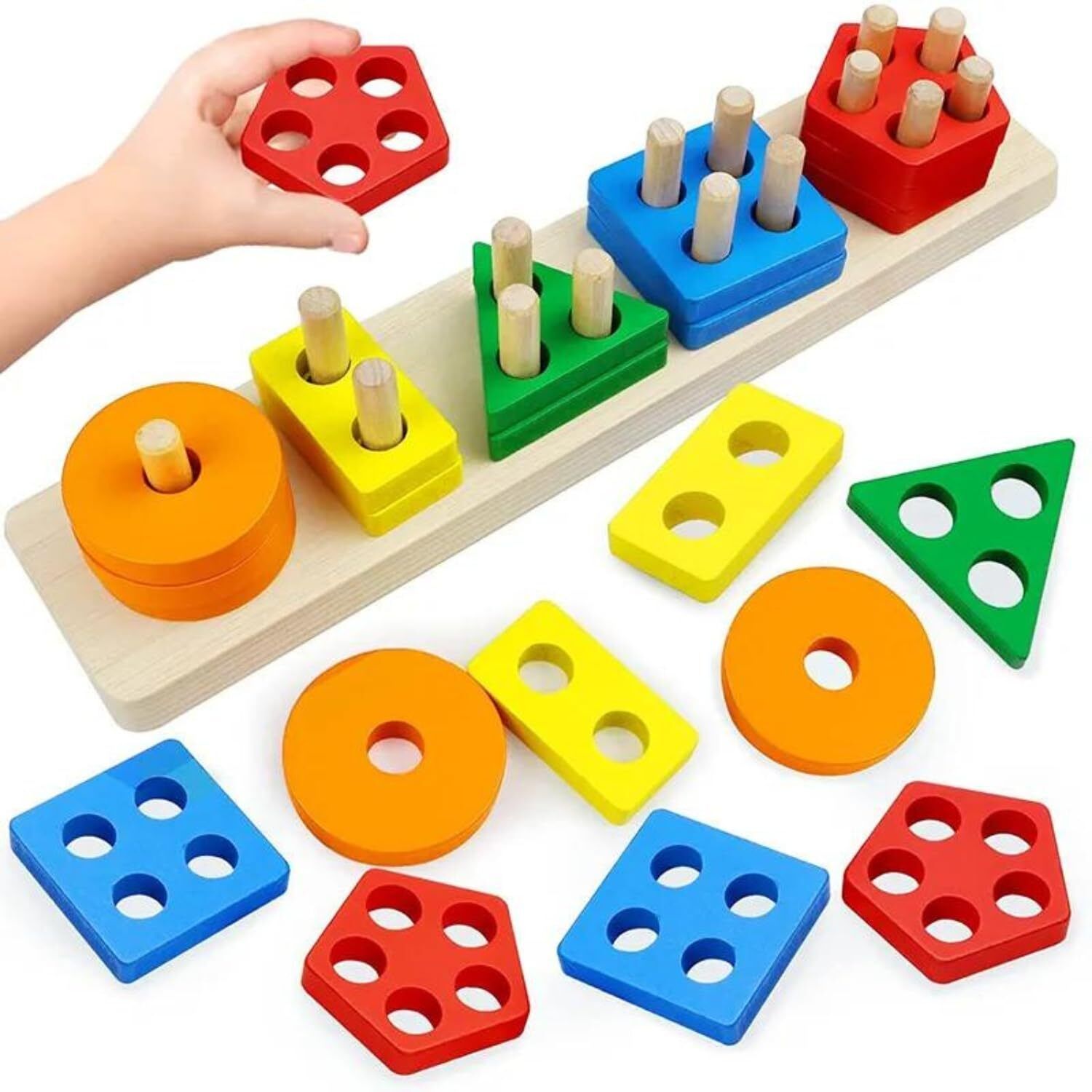 little mind Wooden Shape Sorting Puzzle Board for Kids | Montessori Stacking Learning Toy-picture-48