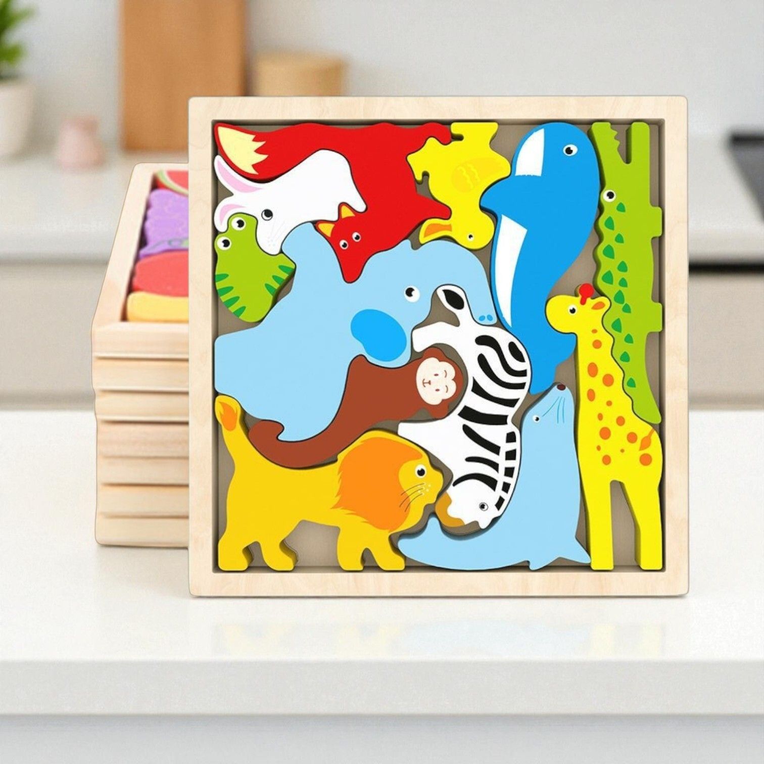 Multicolor Wooden Animal Puzzle – Fun & Educational Toy for Kids W91-image-27