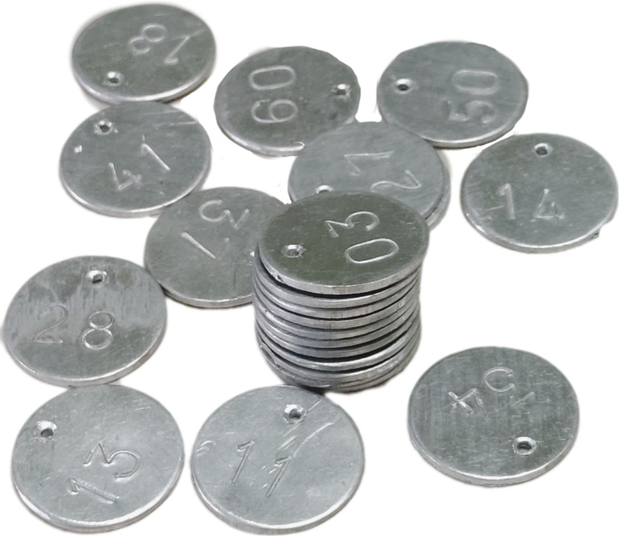 90 degree Aluminium Number Tokens Chips Coins with Hole for bank, 1-50, Round-picture-11