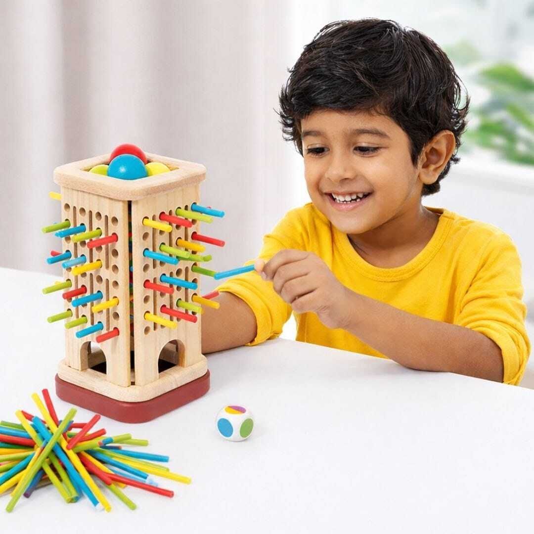 playlogic toy Wooden Tower Balancing Game with Colorful Sticks, Balls & Dice-picture-22
