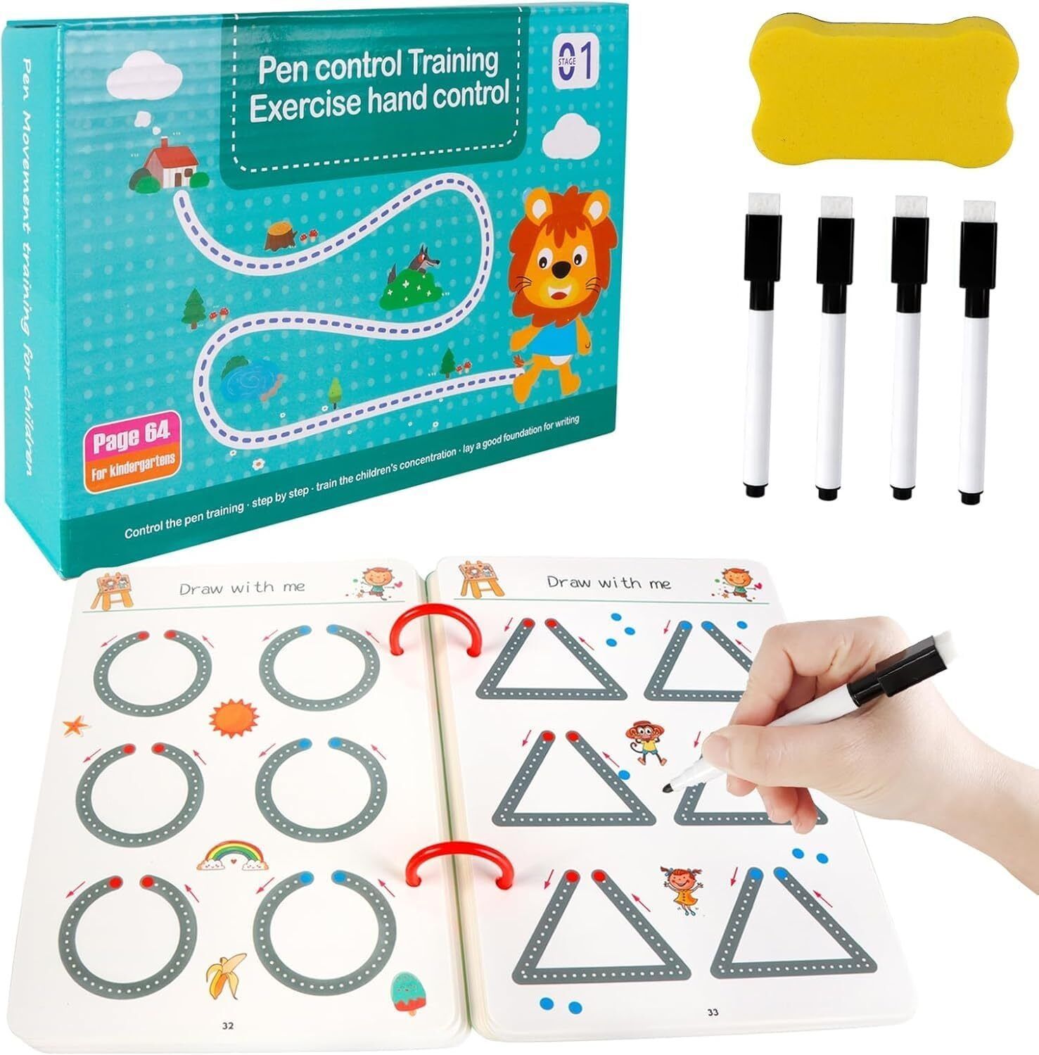 64 Pages Reusable Magic Tracing Book for Kid Montessori Writing Drawing Copybook