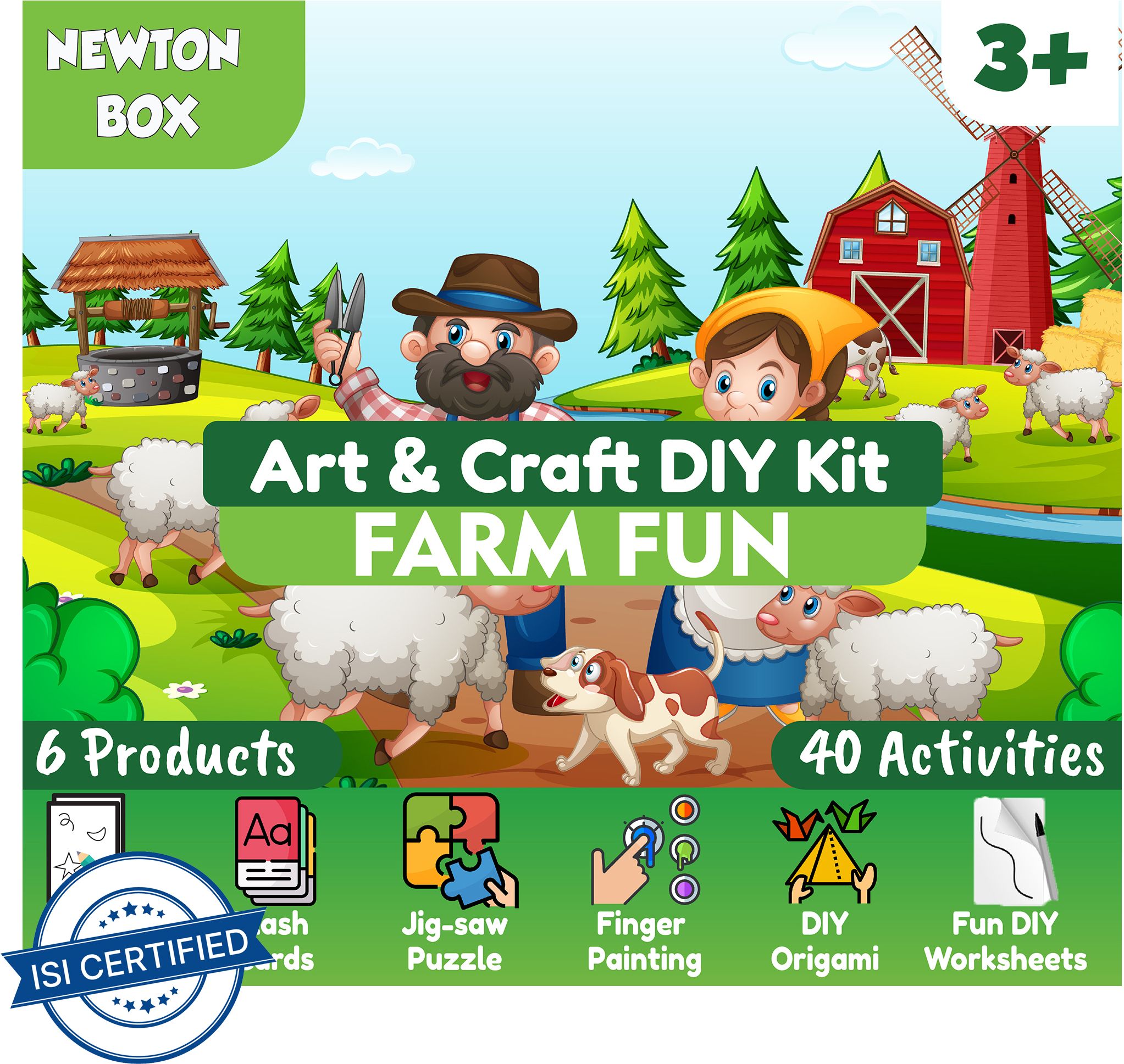 Newton Box 6 in 1 Art and Craft DIY Kit | Farm Animals Theme | 3 Years and above