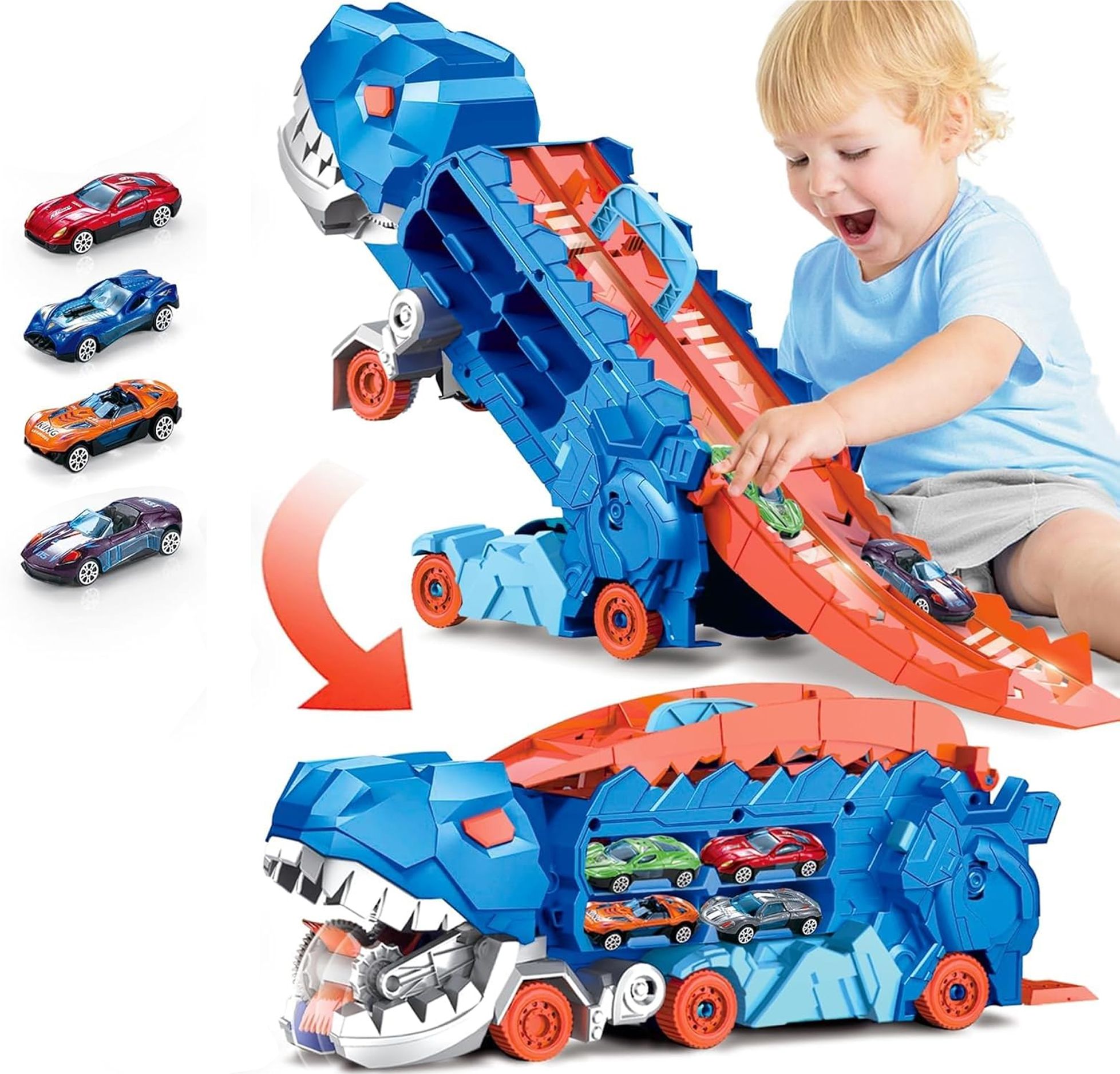kidology 2-in-1 Foldable Dinosaur Transport Truck with 4 Cars for Boys & Girls, Age 2+-picture-21