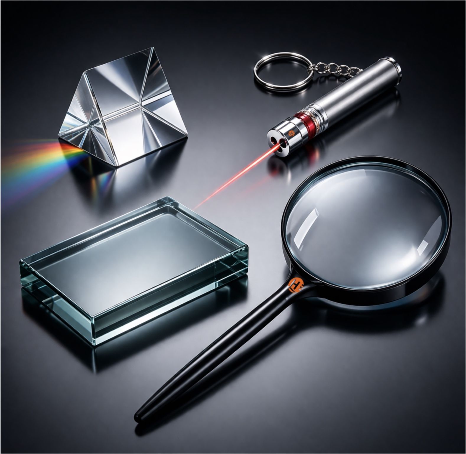 4 in 1 Optics Physics Kit with Prism,Glass Slab,Laser Pointer & Magnifying Glass-image-0