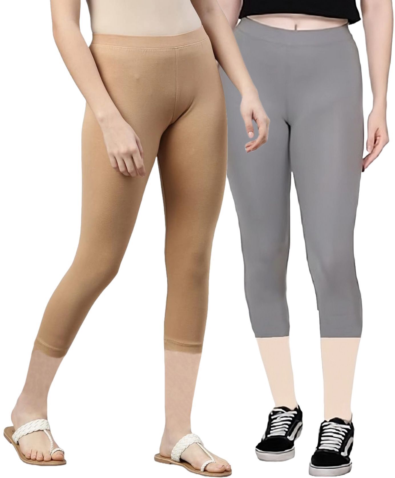 rocksy 3/4th Capri leggings Women Beige, Grey Capri-picture-18