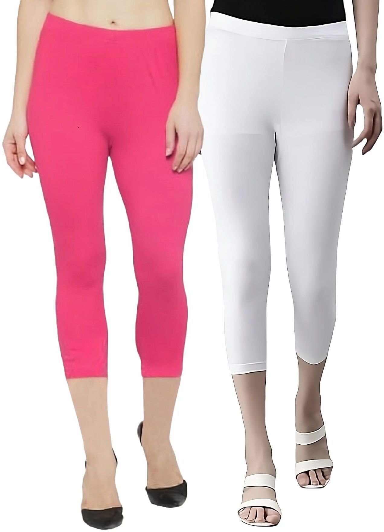 rocksy 3/4th Capri leggings Women White, Pink Capri-picture-11