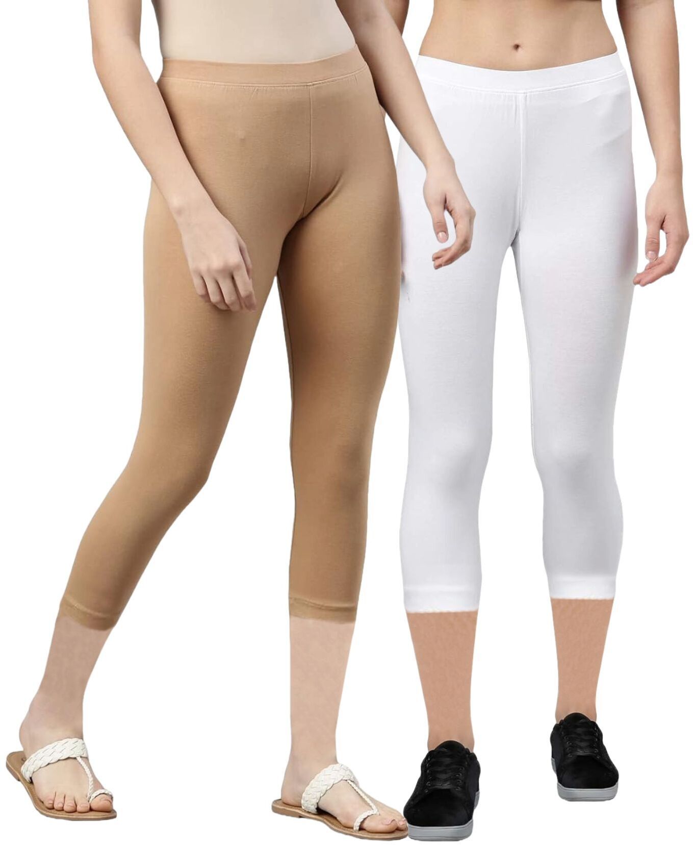 rocksy 3/4th Capri leggings Women White, Beige Capri-picture-26
