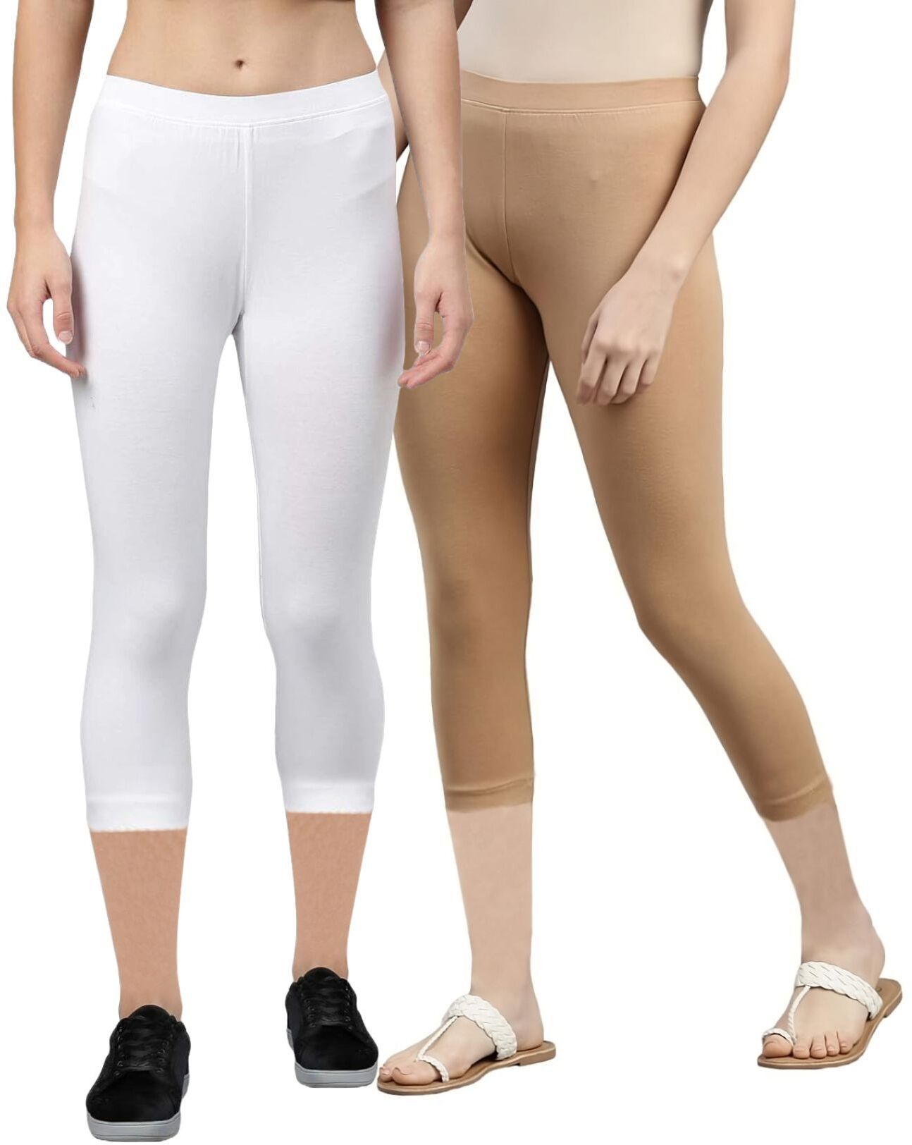 3/4th Capri leggings Women White, Beige Capri-image-17