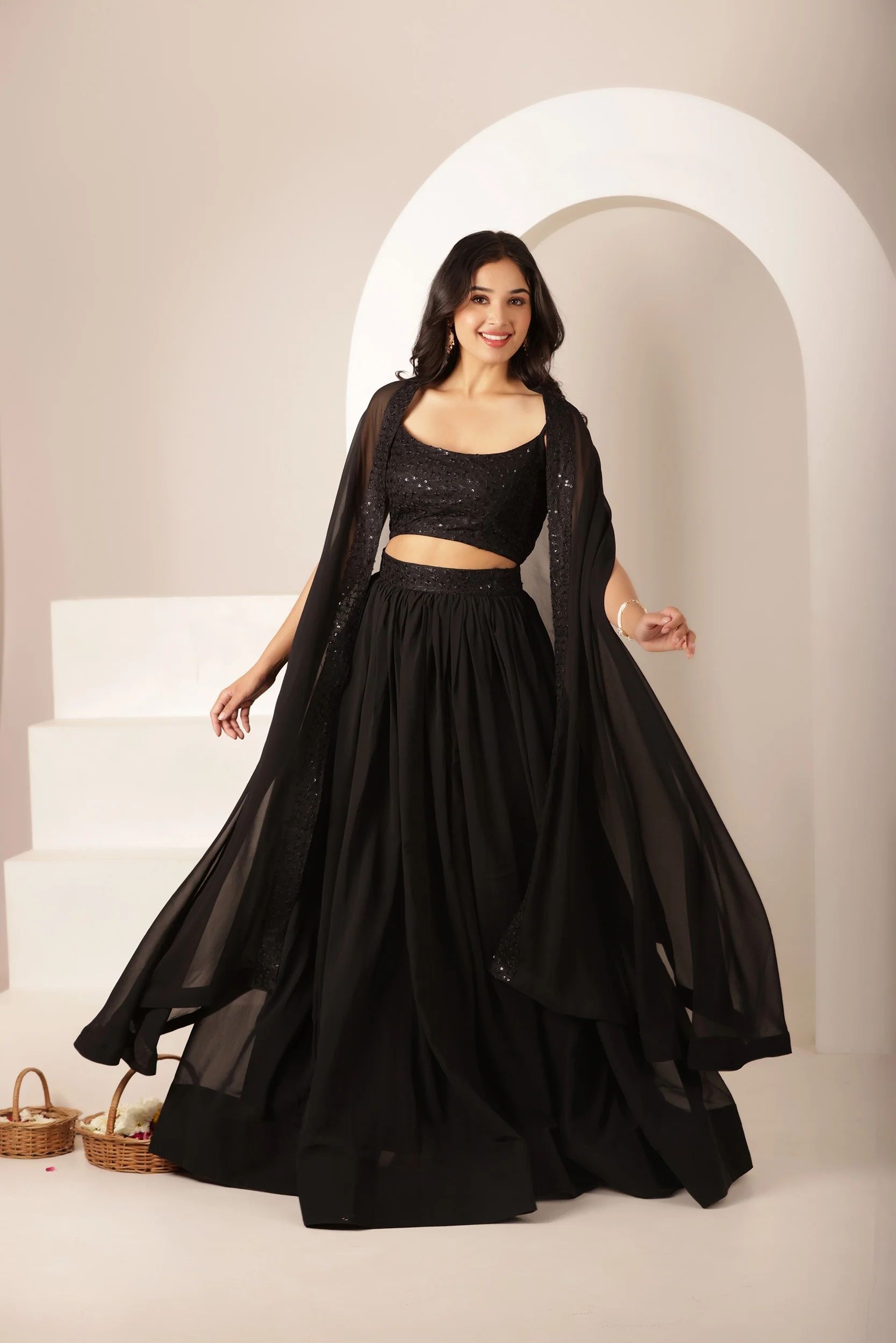 sanvi Embellished Semi Stitched Lehenga & Crop Top-picture-2