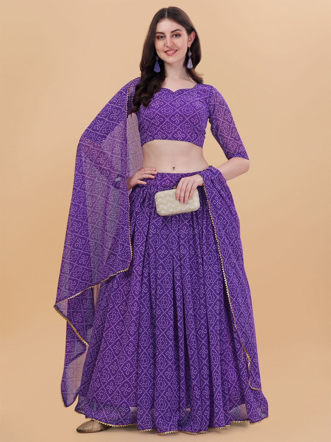 kesari nandan creation Bandhani, Printed, Geometric Print, Digital Print Semi Stitched Lehenga Choli-picture-27