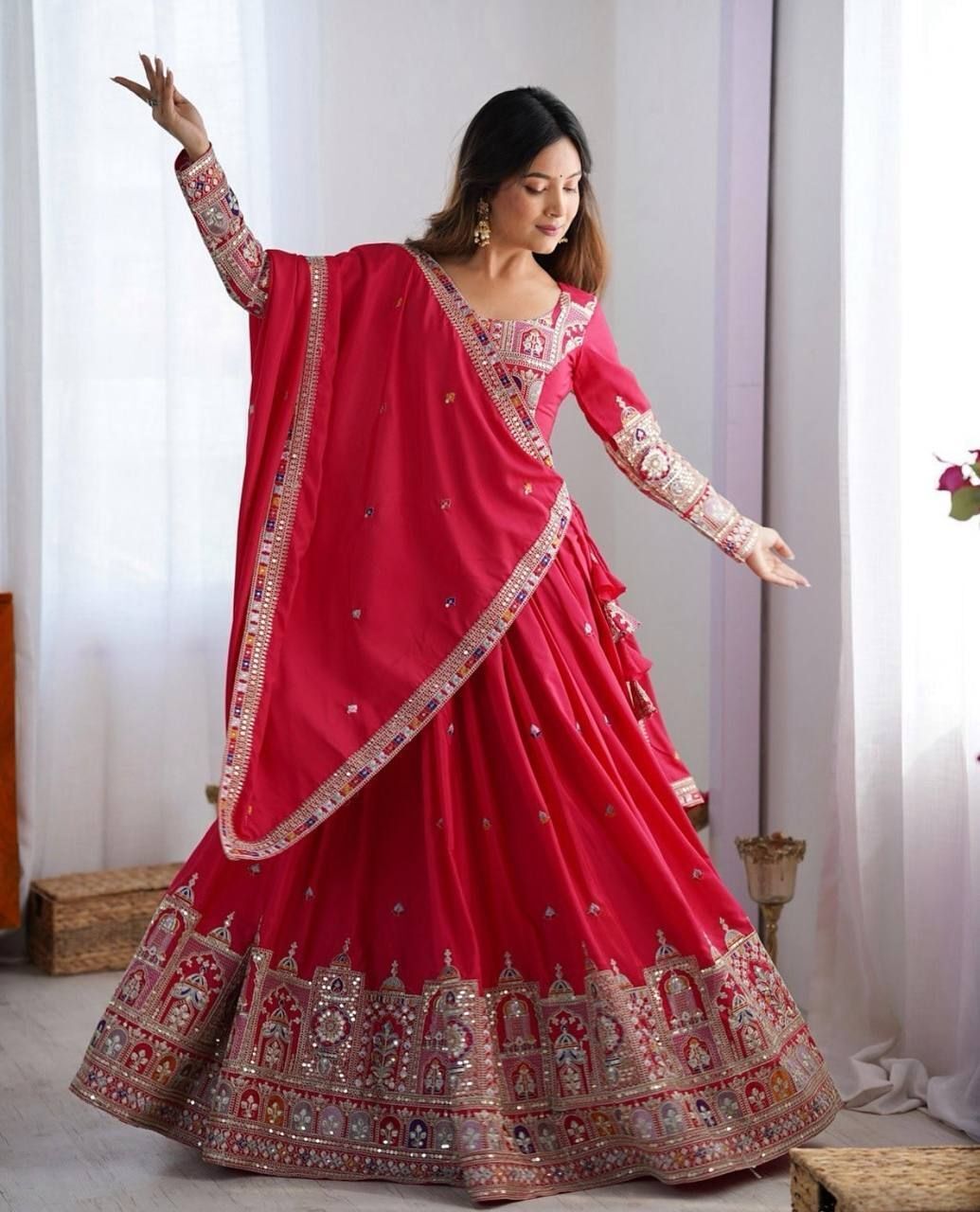 folkshwear 21 Embroidered Semi Stitched Lehenga Choli-picture-10