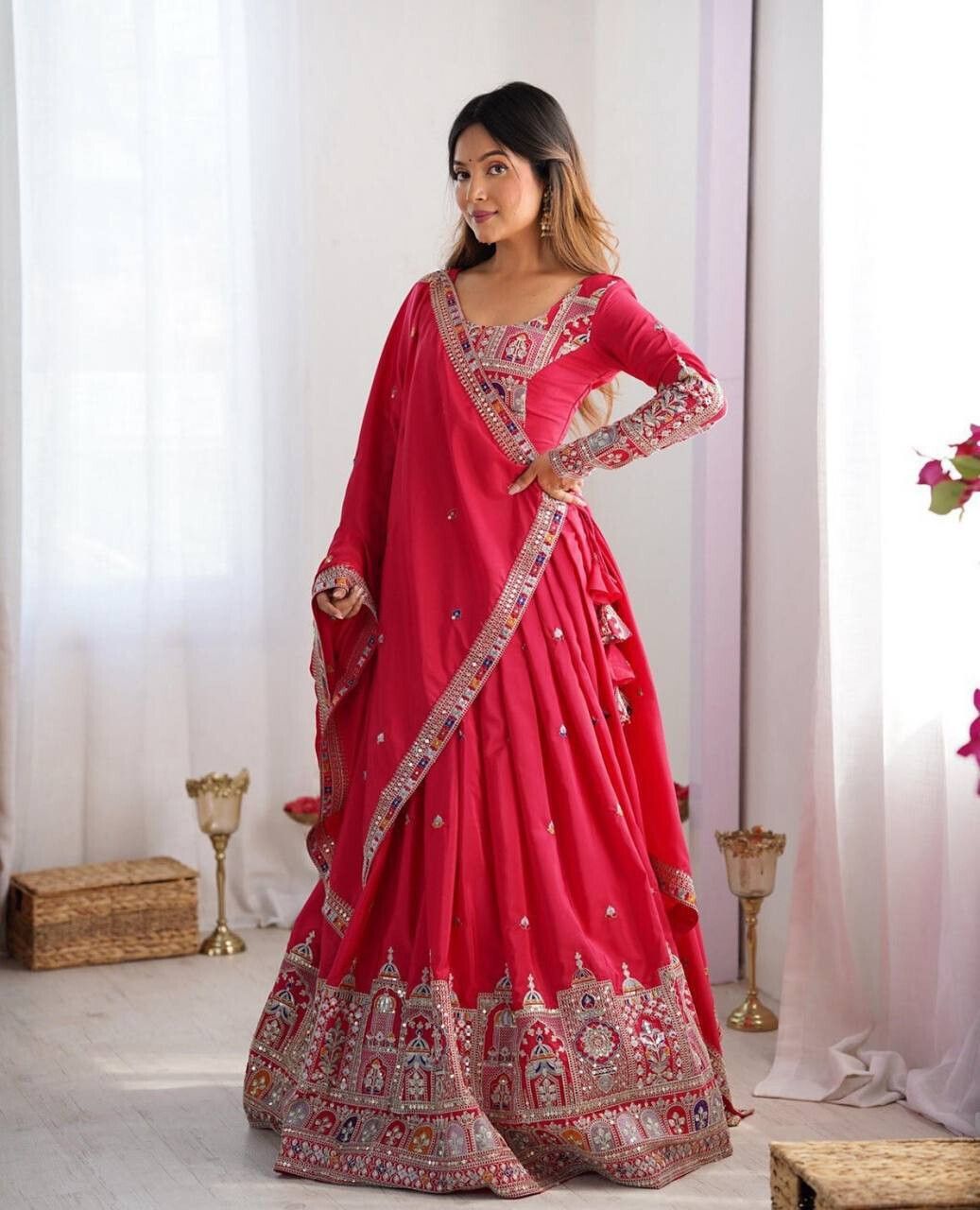 Embroidered Semi Stitched Lehenga Choli