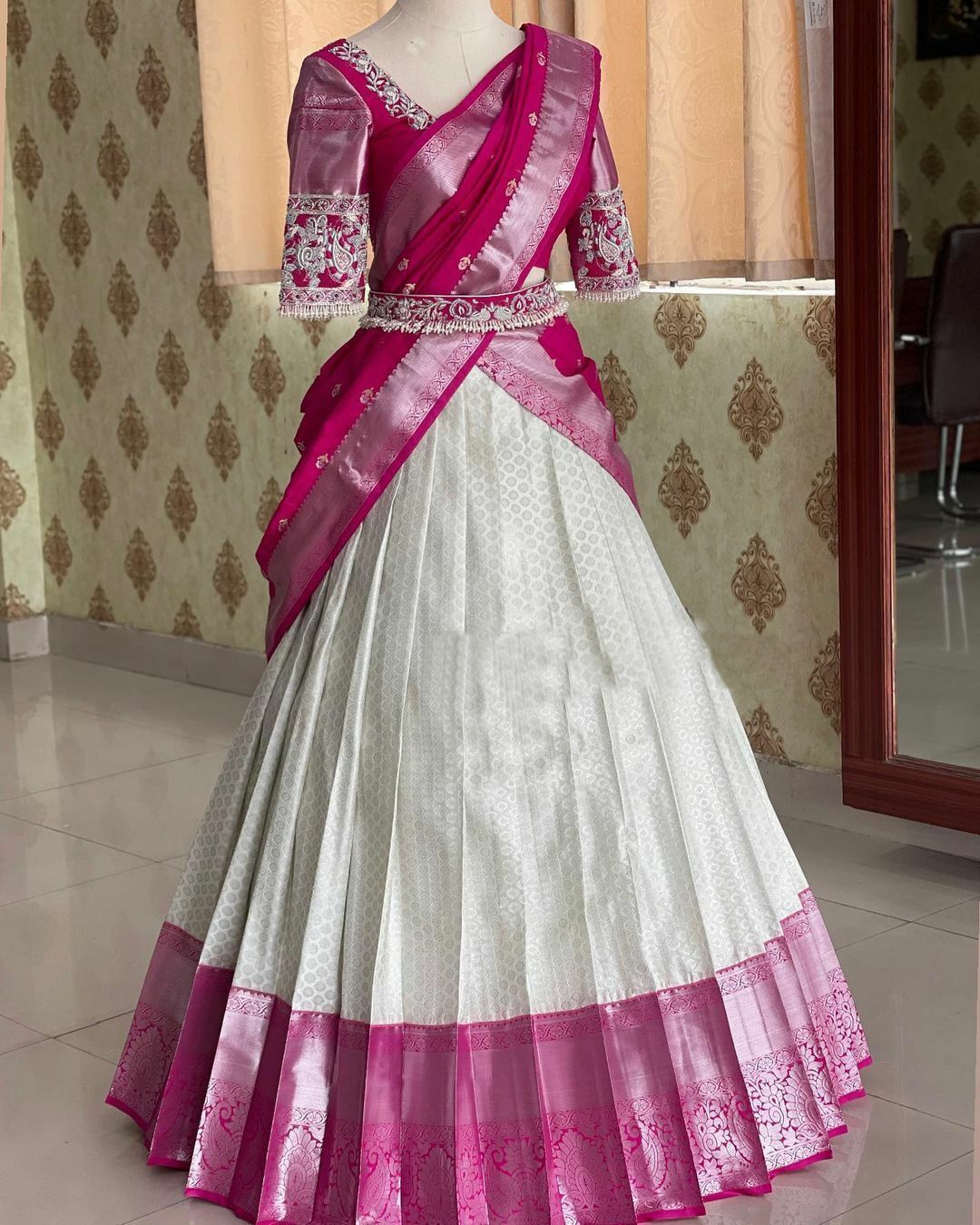 Solid, Embellished, Self Design Semi Stitched Lehenga Choli-image-31