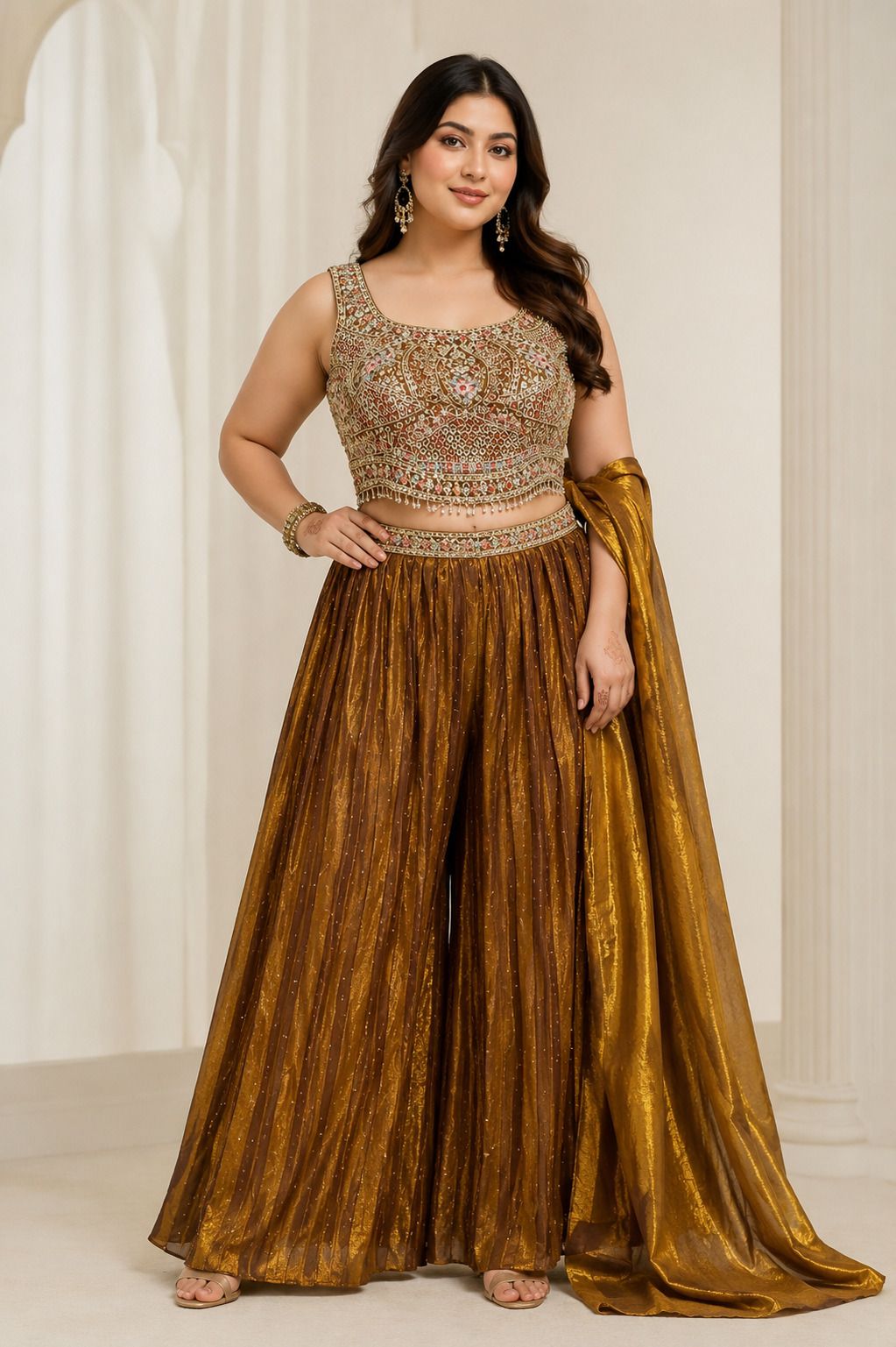 Chevron/Zig Zag Stitched Lehenga & Crop Top-image-25