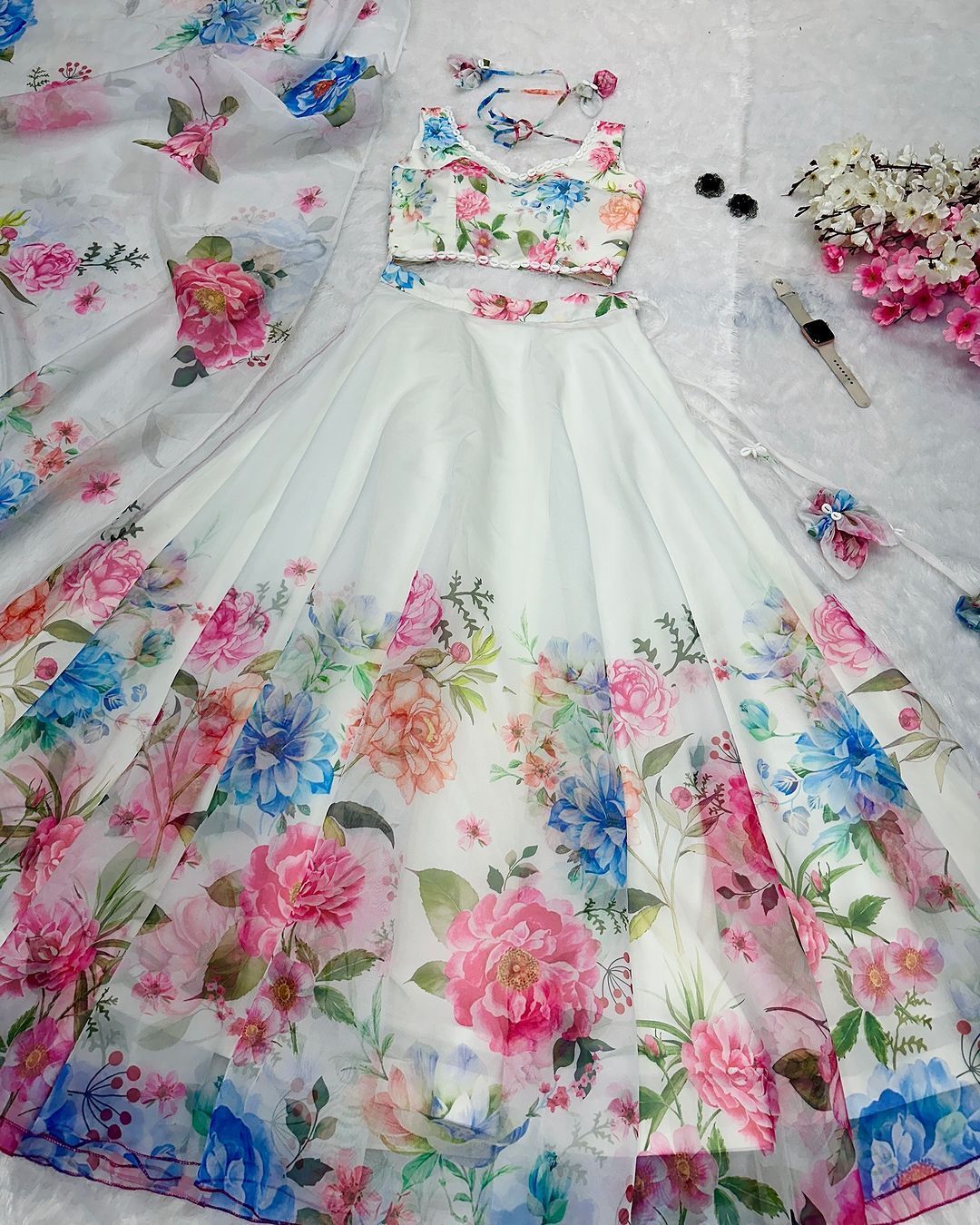 purimaa Floral Print Semi Stitched Lehenga Choli-picture-24