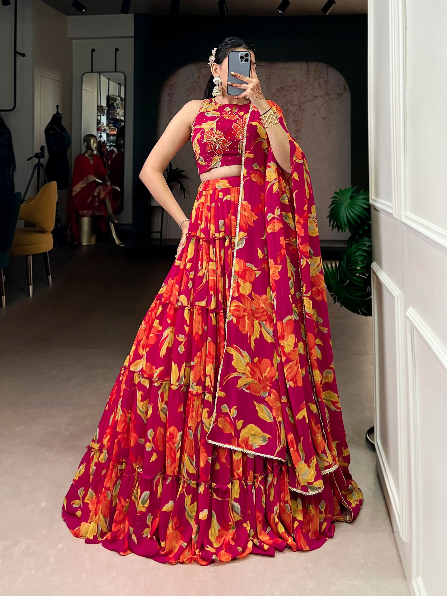 looknbook art Floral Print Semi Stitched Lehenga Choli-picture-15