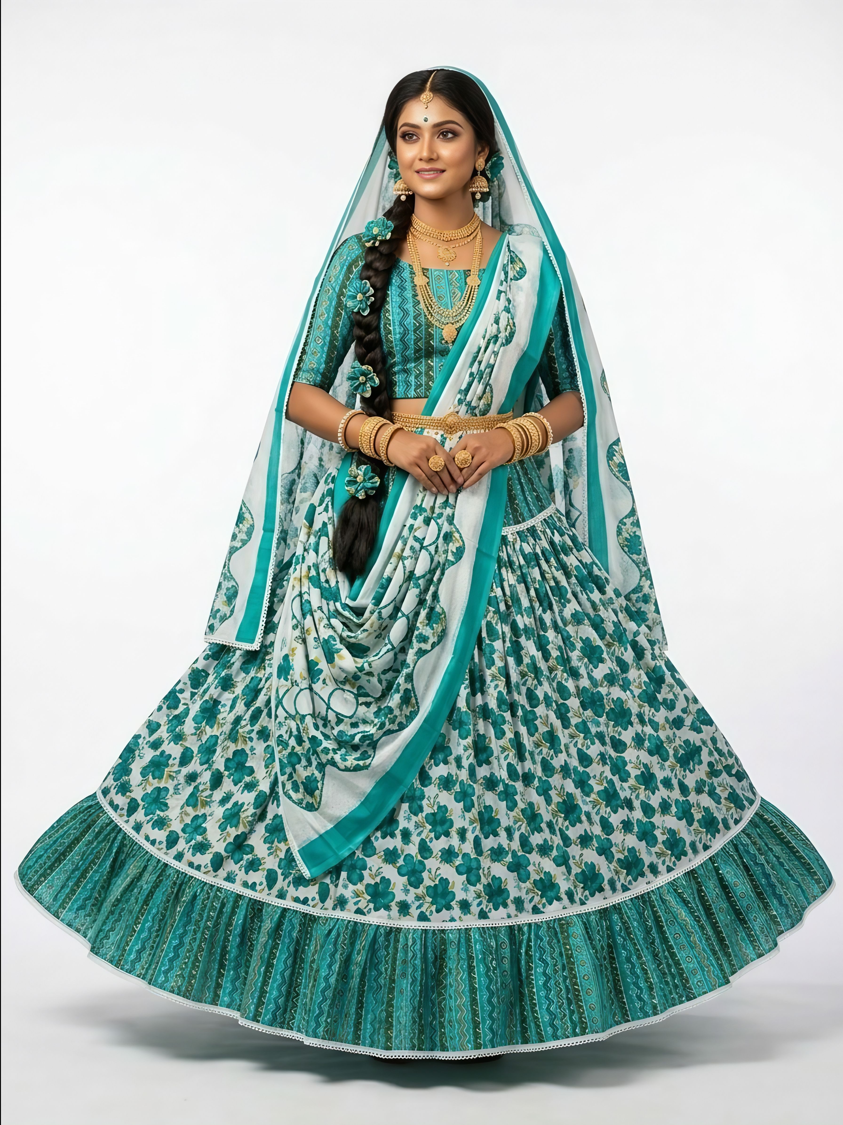 sujas Floral Print Semi Stitched Lehenga & Crop Top-picture-0