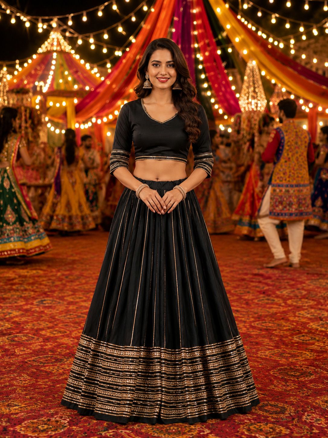 Embroidered Semi Stitched Lehenga & Crop Top-image-46