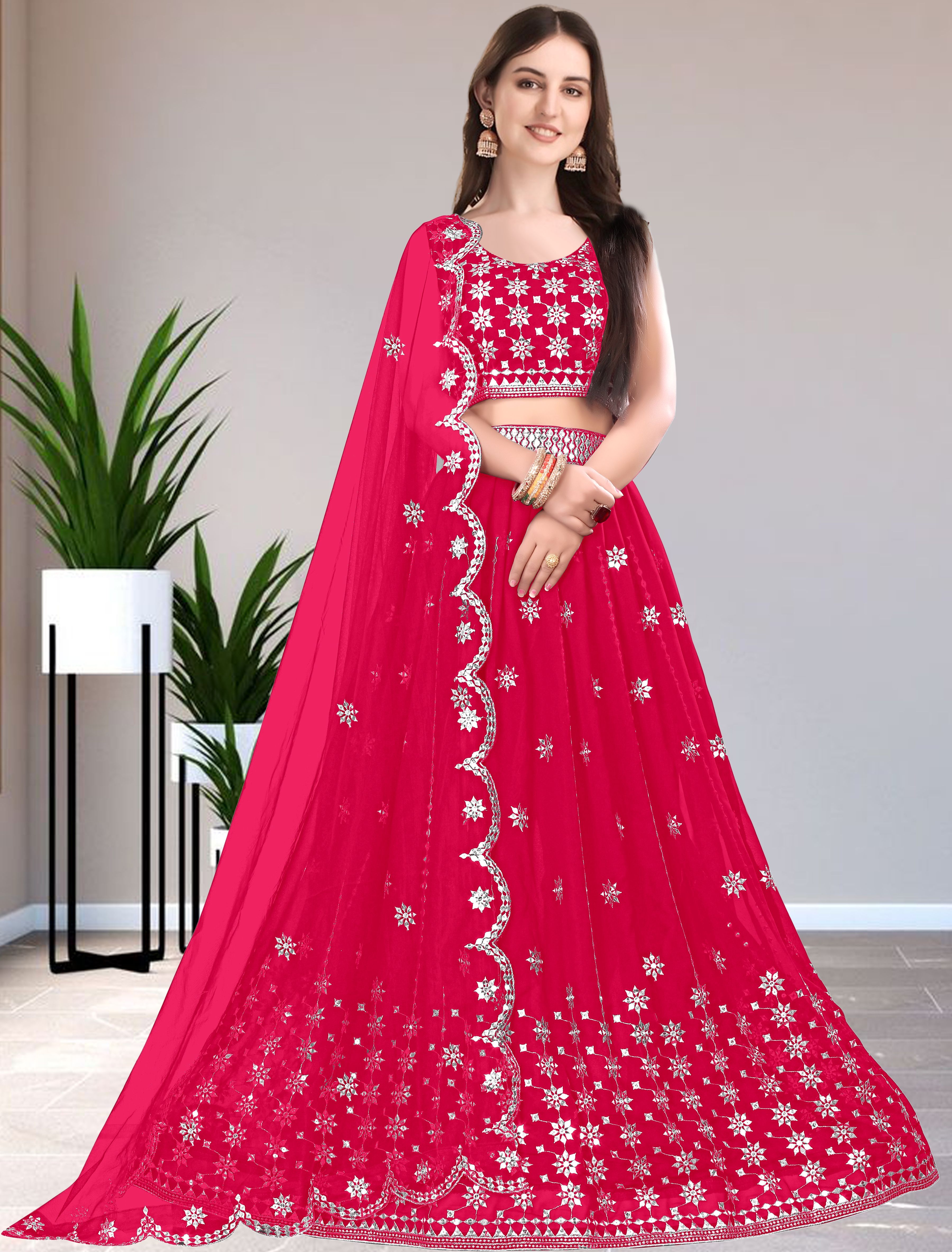 Embroidered Semi Stitched Lehenga Choli