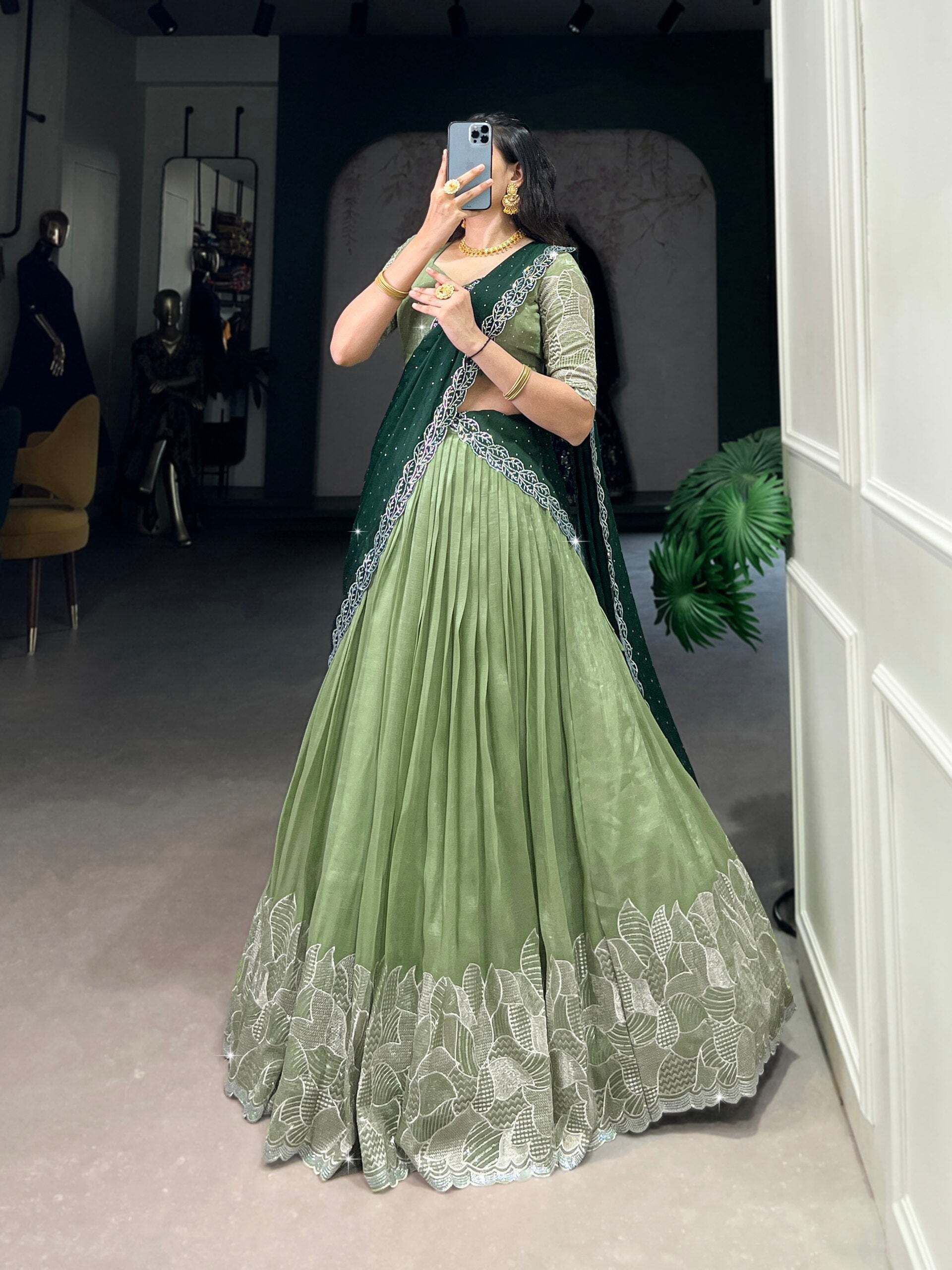 Embroidered Semi Stitched Lehenga Choli-image-8