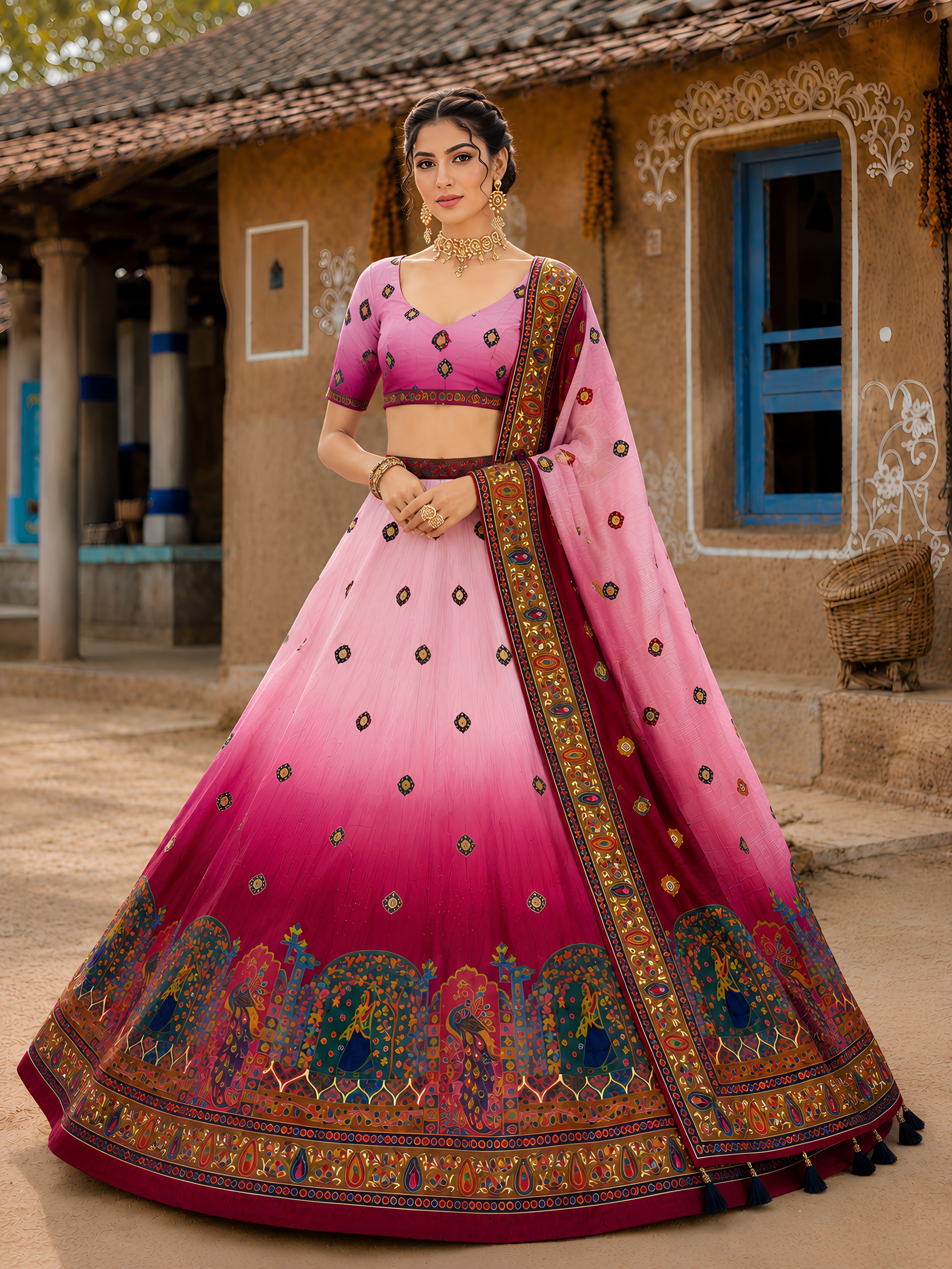 Printed, Digital Print Semi Stitched Lehenga & Crop Top-image-8