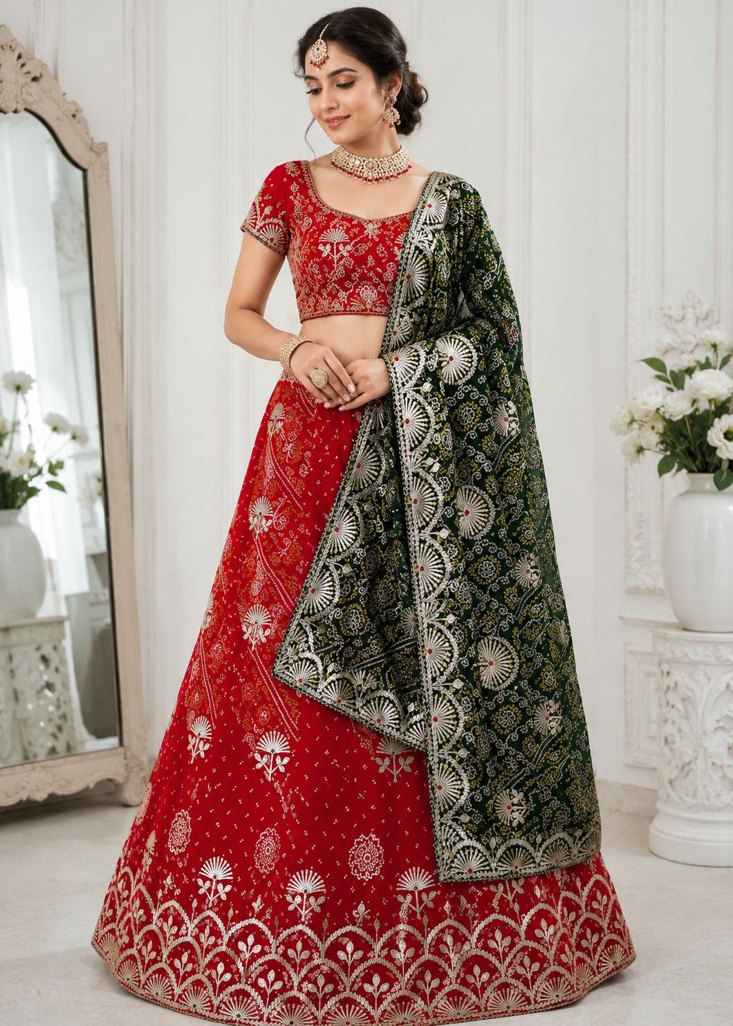 nidhi creation Bandhani Semi Stitched Lehenga & Crop Top-picture-41