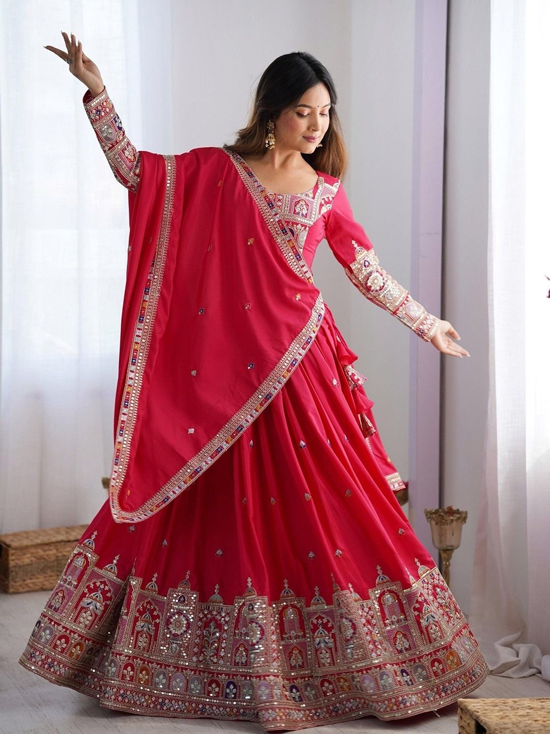 cute fellow Embroidered Semi Stitched Lehenga Choli-picture-19