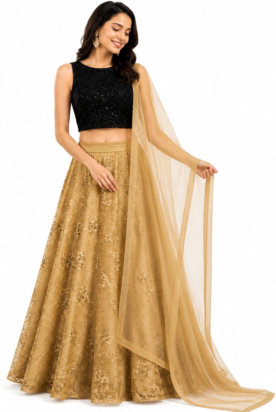 Embroidered Stitched Lehenga & Crop Top-image-12