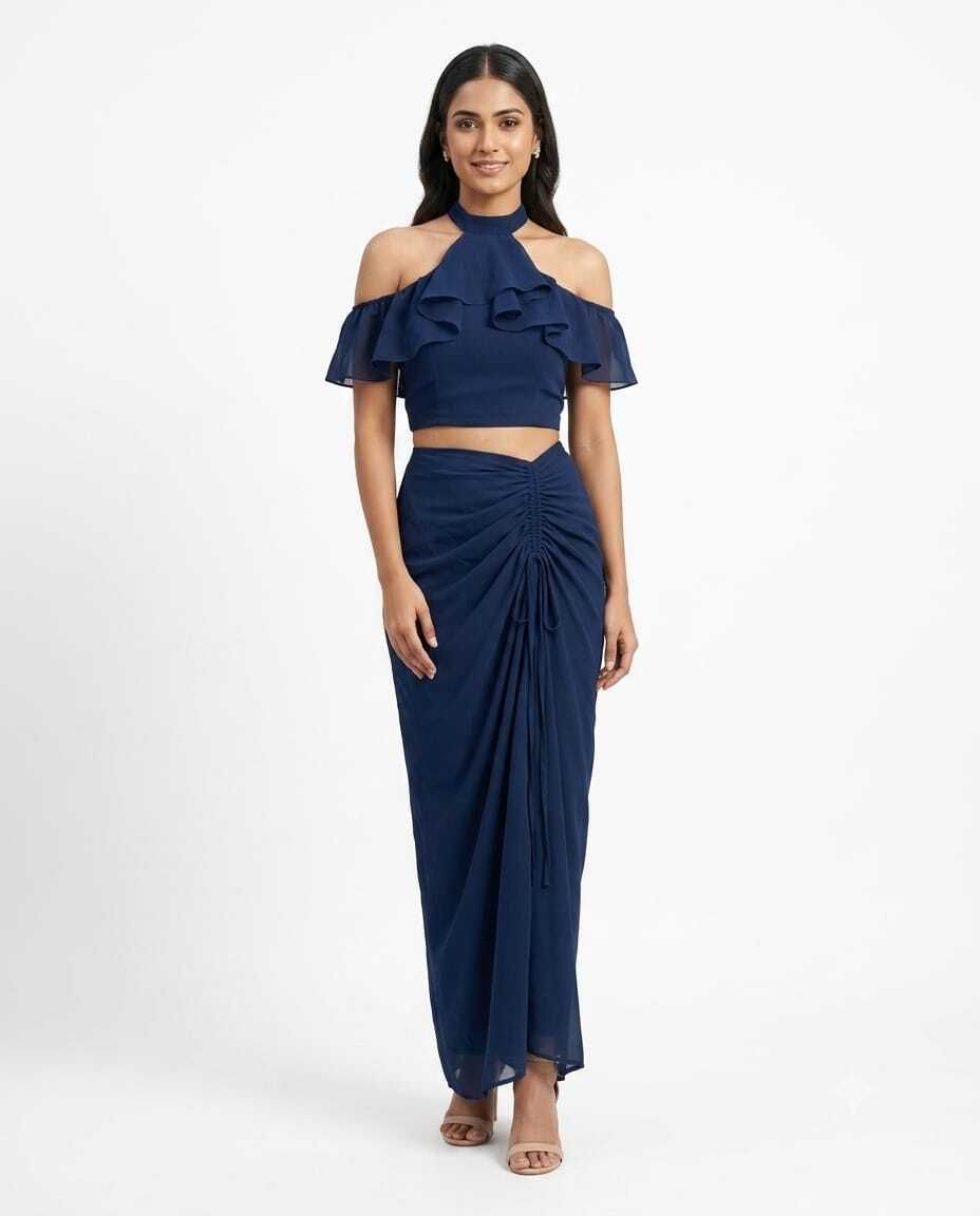 kiyoo Solid Stitched Lehenga & Crop Top-picture-10