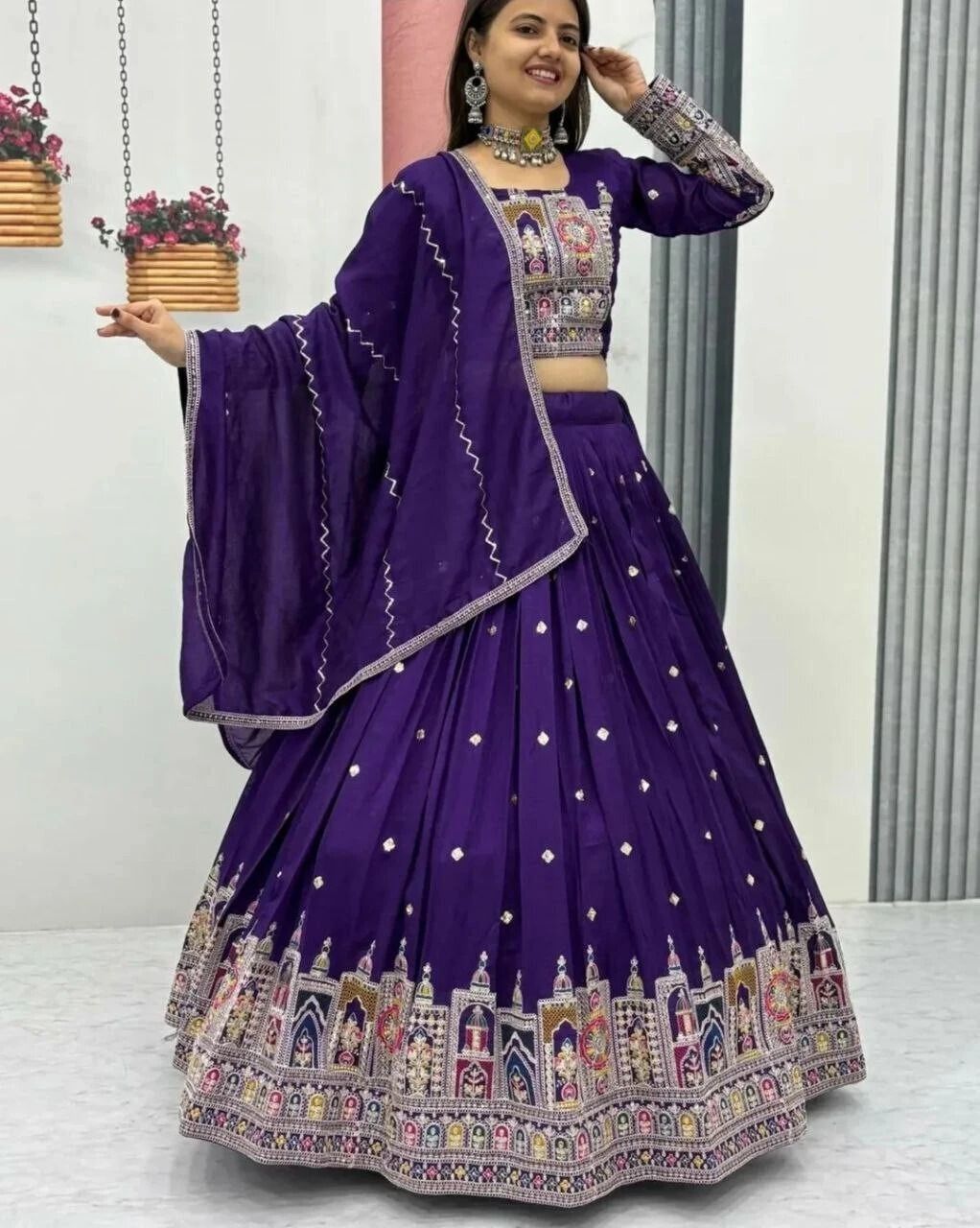 Embroidered Semi Stitched Lehenga Choli