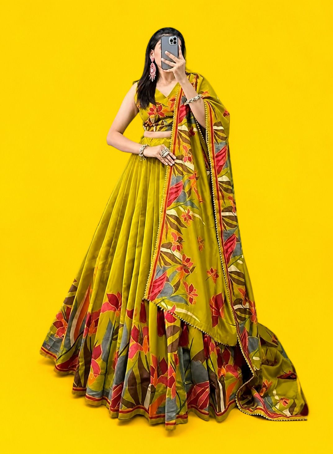 Floral Print Semi Stitched Lehenga & Crop Top-image-5