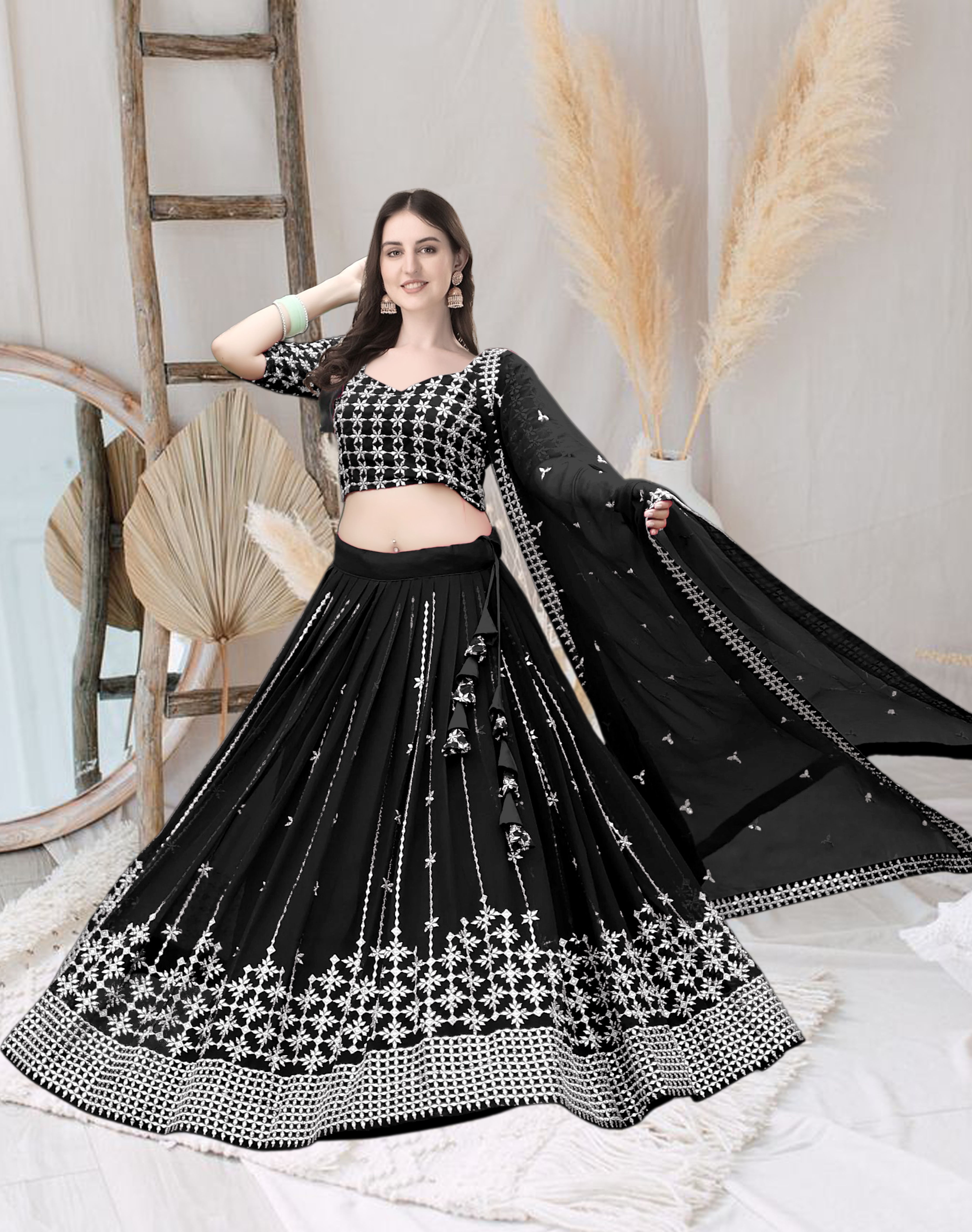 f plus fashion Embroidered Semi Stitched Lehenga Choli-picture-22