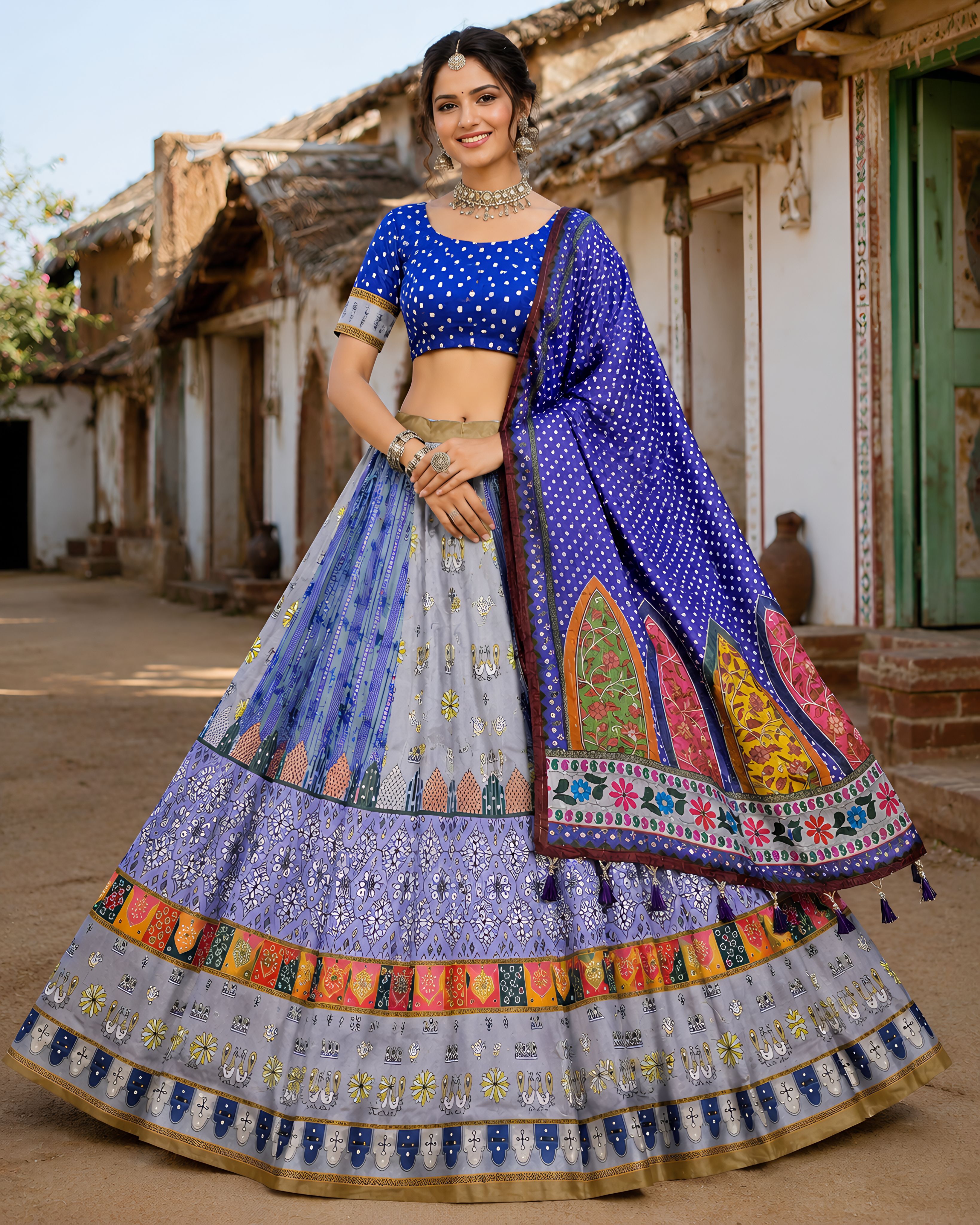 Printed, Digital Print Semi Stitched Lehenga & Crop Top-image-5