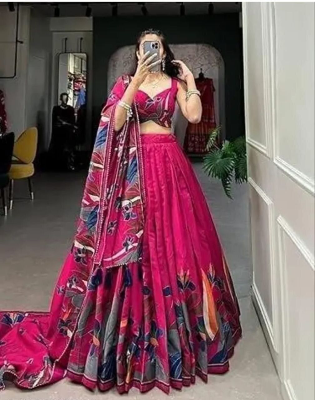 Floral Print Semi Stitched Lehenga & Crop Top-image-5