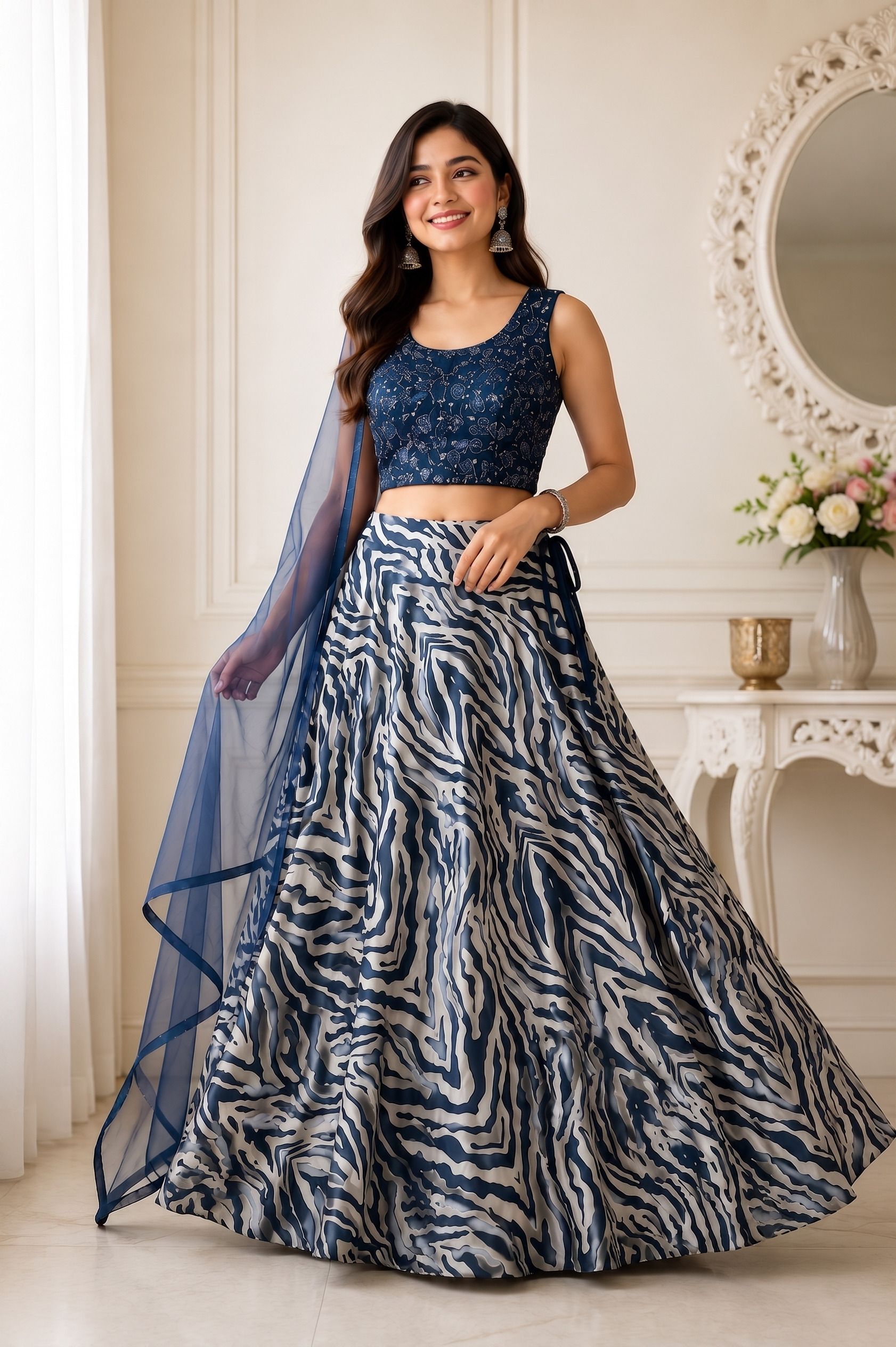 latest collection Floral Print Stitched Lehenga & Crop Top-picture-3