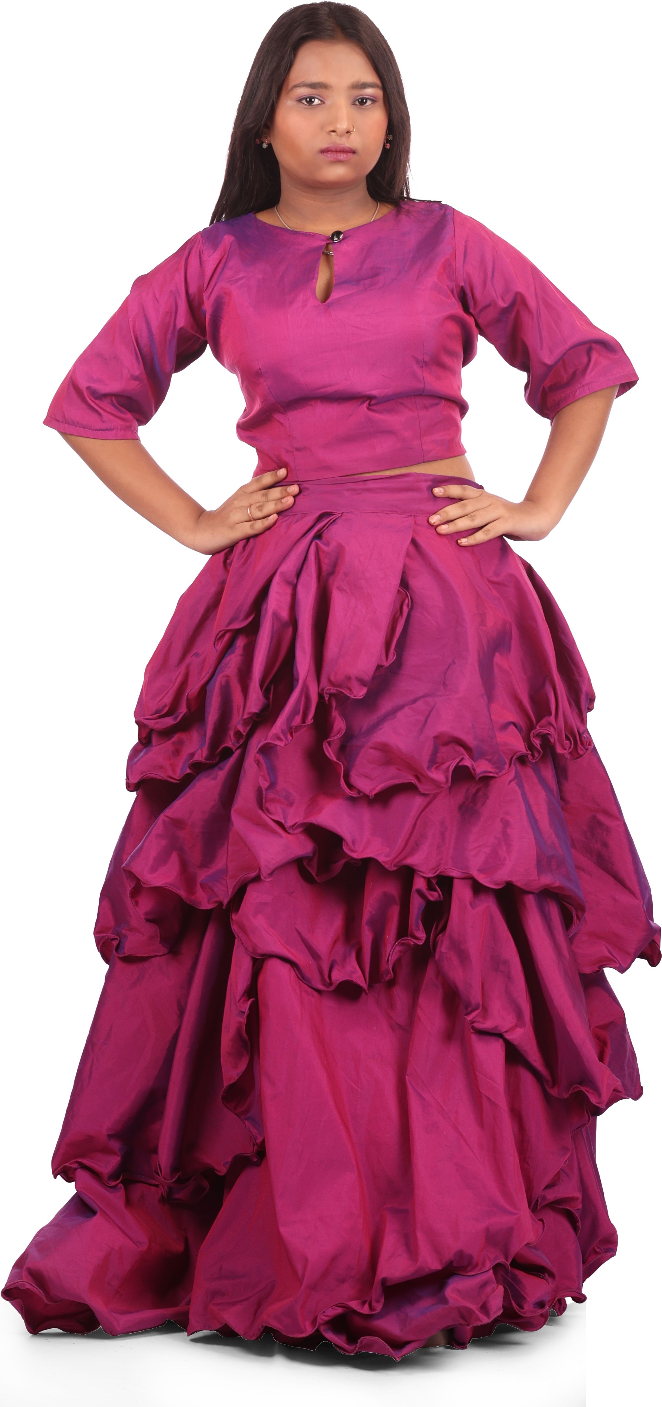 kiyoo Solid Stitched Lehenga & Crop Top-picture-11