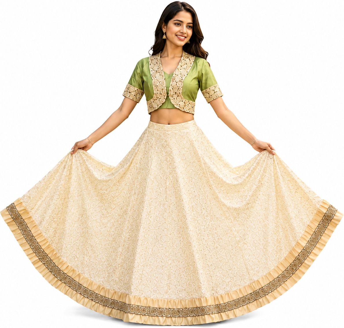 Self Design Semi Stitched Lehenga & Crop Top-image-4