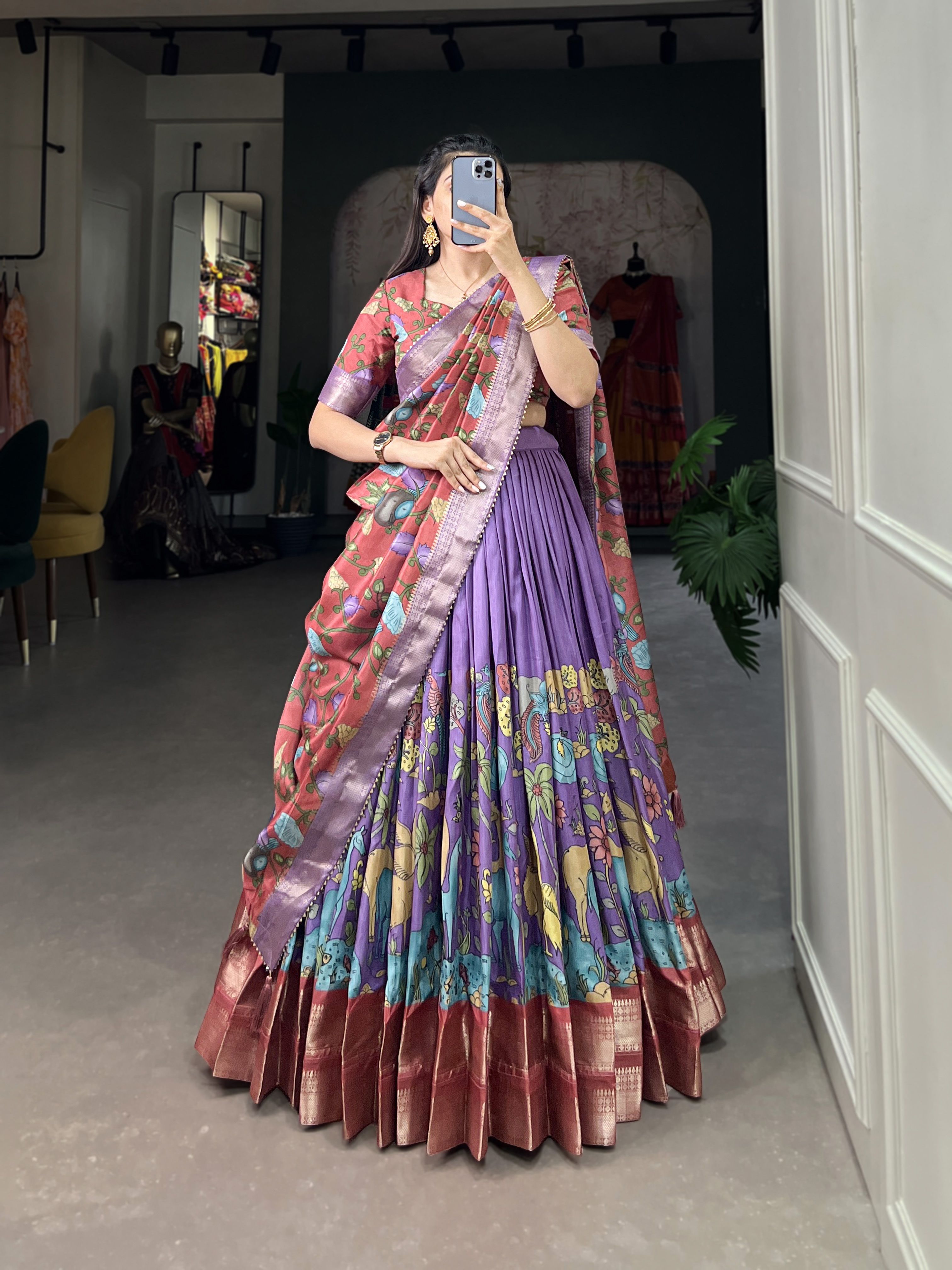 Floral Print Semi Stitched Lehenga Choli