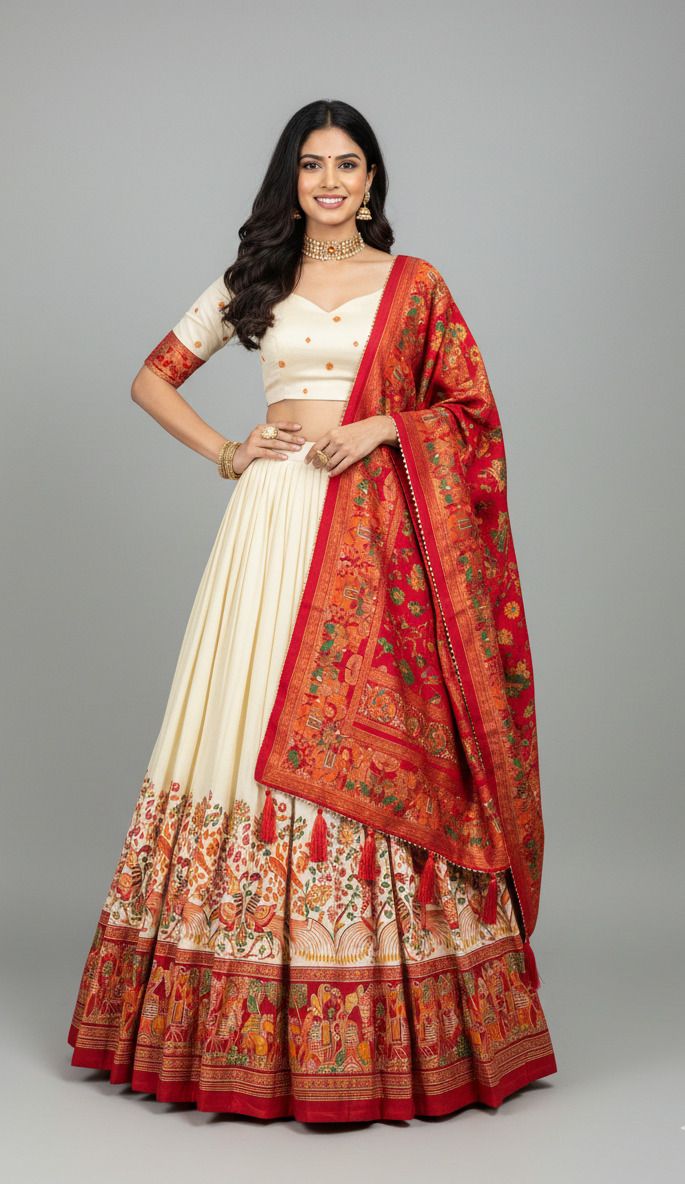 Floral Print, Self Design Semi Stitched Lehenga Choli