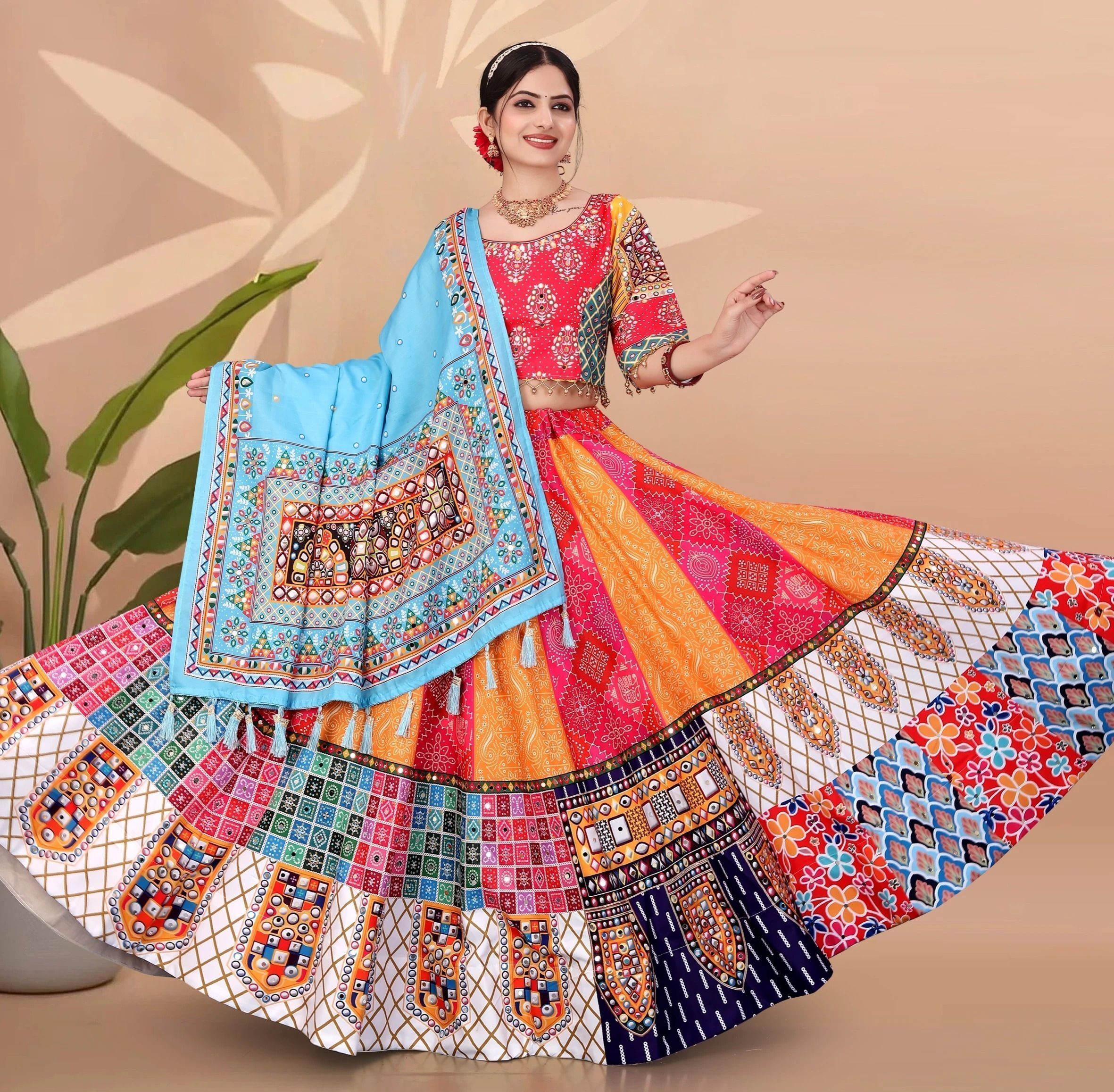 Solid, Bandhani, Leheriya, Digital Print Semi Stitched Lehenga Skirt-image-33