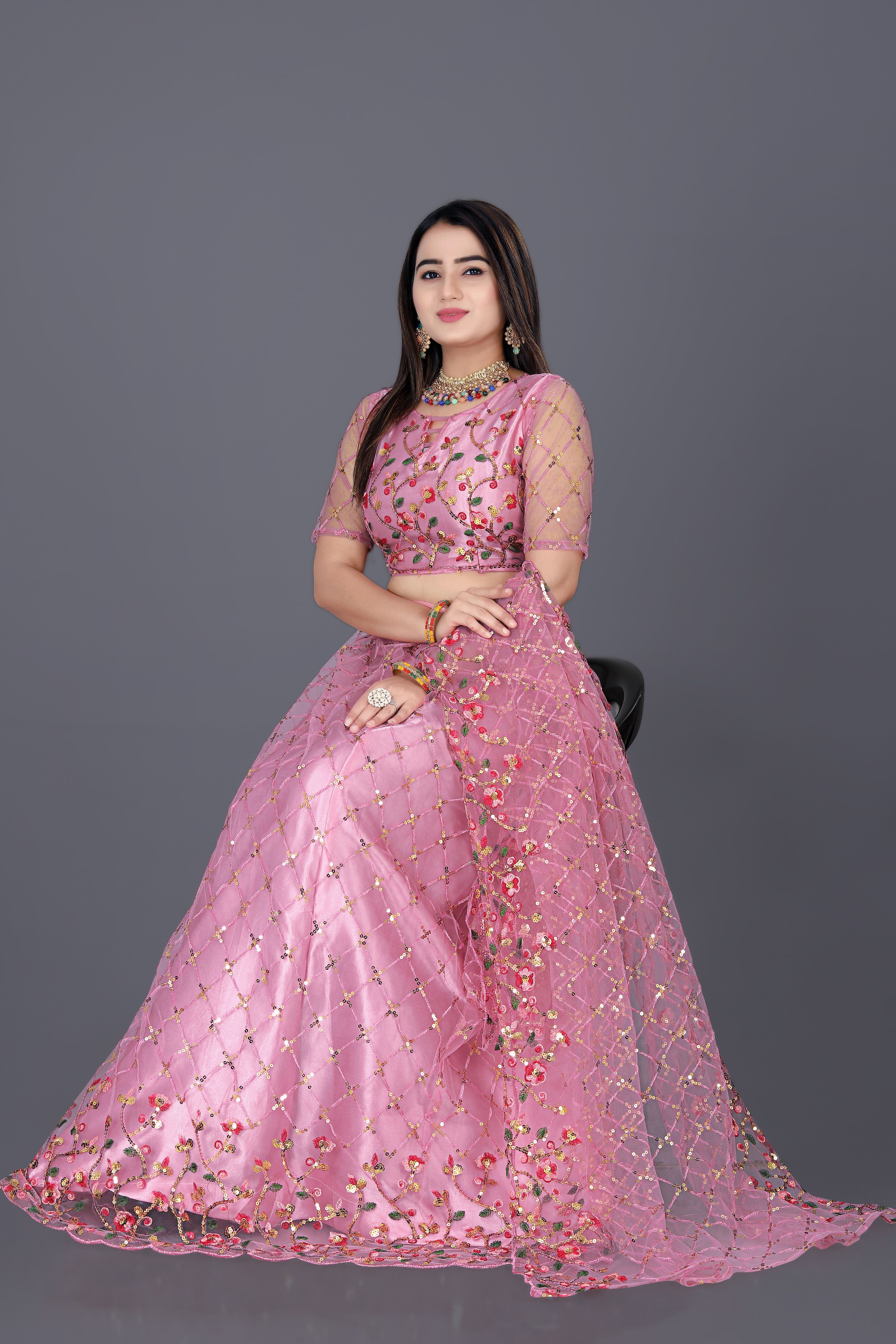 Embroidered Semi Stitched Lehenga Choli-image-4