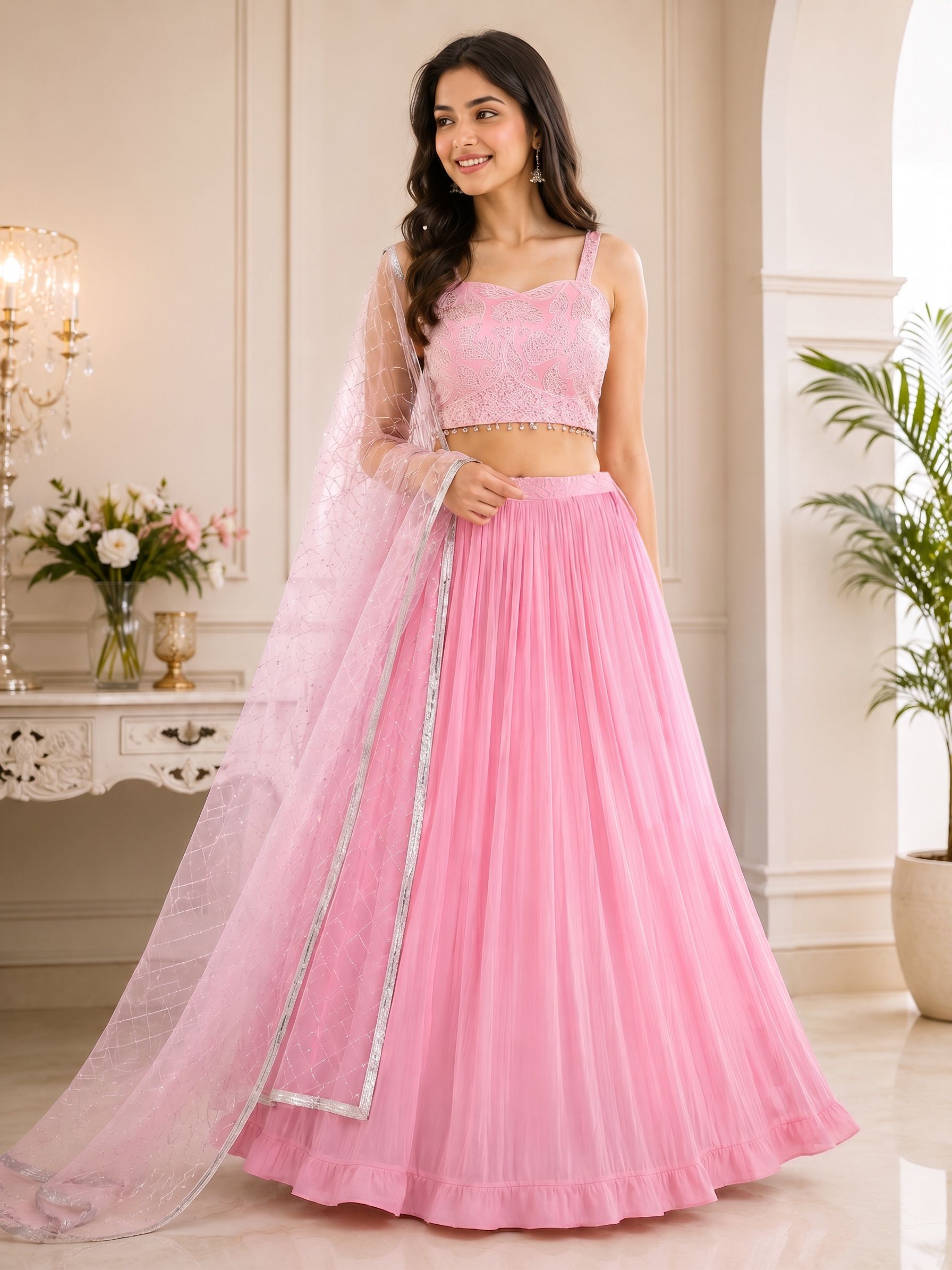 latest collection Embroidered Stitched Lehenga & Crop Top-picture-1