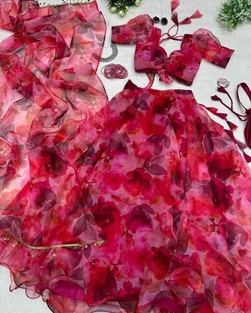 Digital Print Semi Stitched Lehenga & Crop Top-image-42
