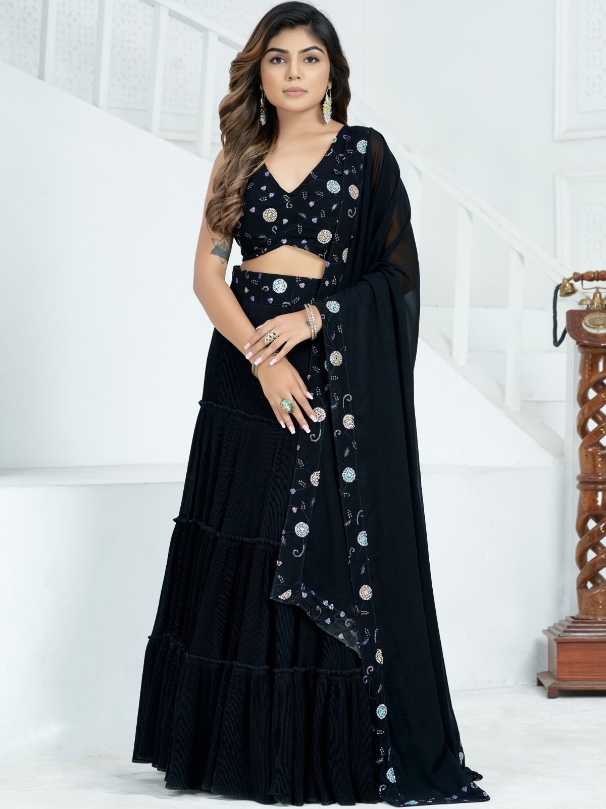 odette Embroidered Semi Stitched Lehenga Choli-picture-6