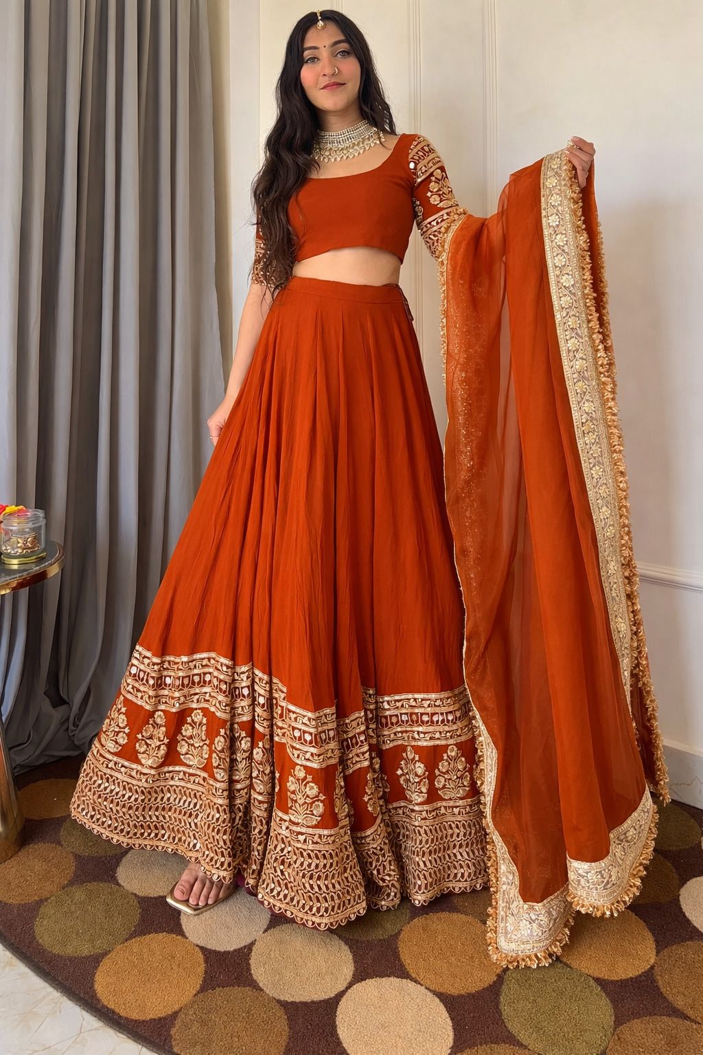 Embroidered Semi Stitched Lehenga Choli-image-9