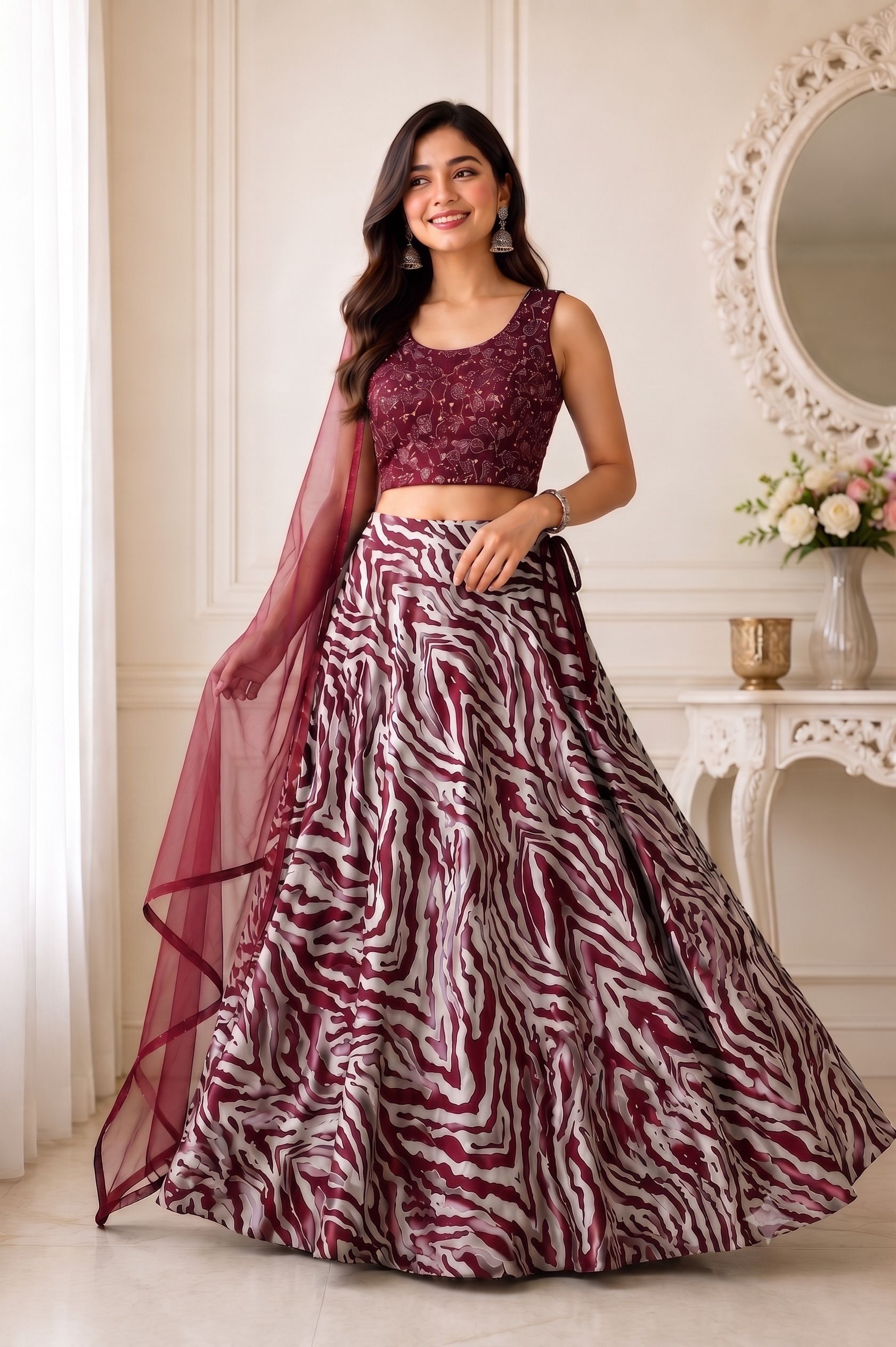 latest collection Floral Print Stitched Lehenga & Crop Top-picture-2