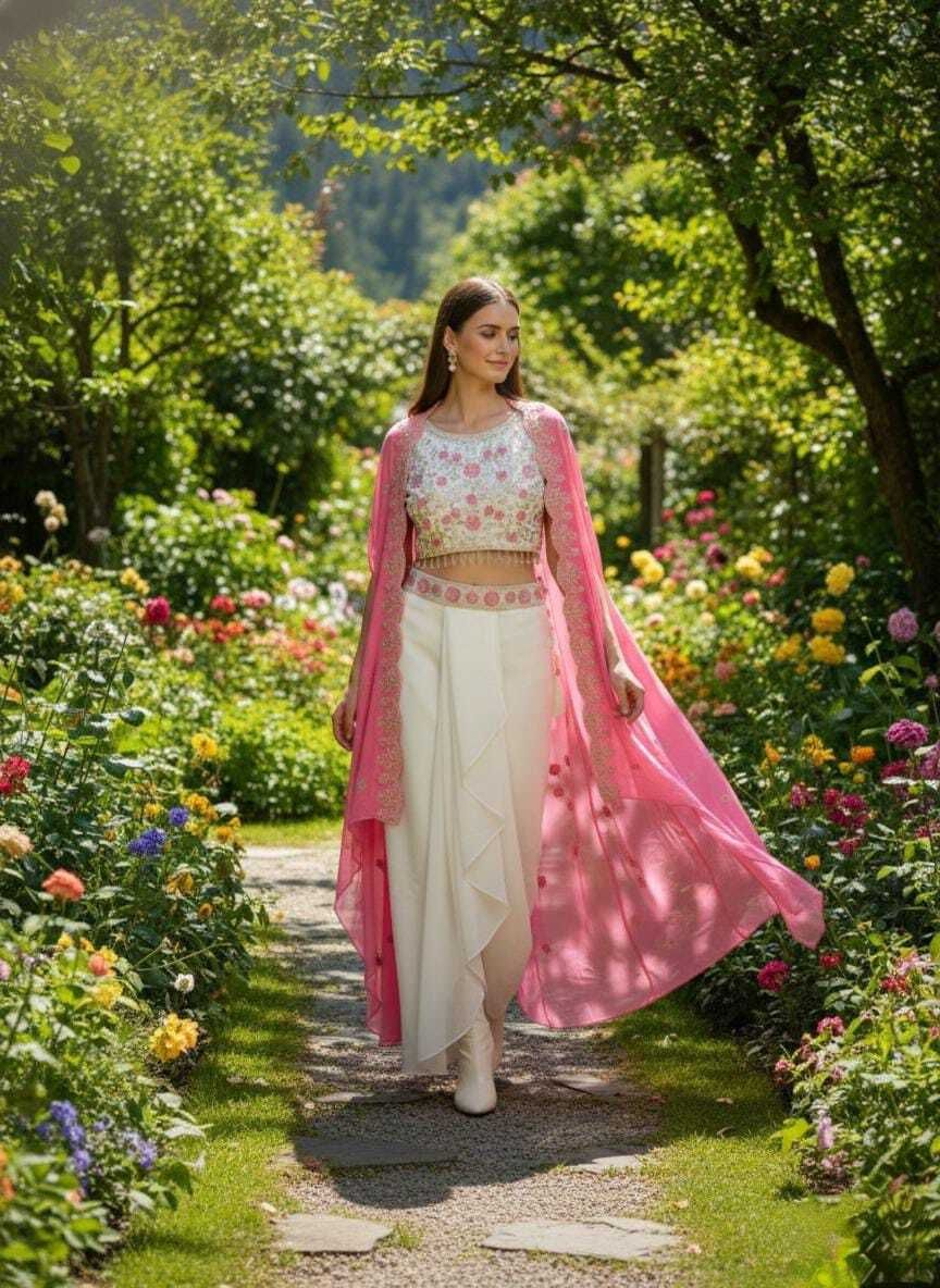 Solid Stitched Lehenga & Crop Top