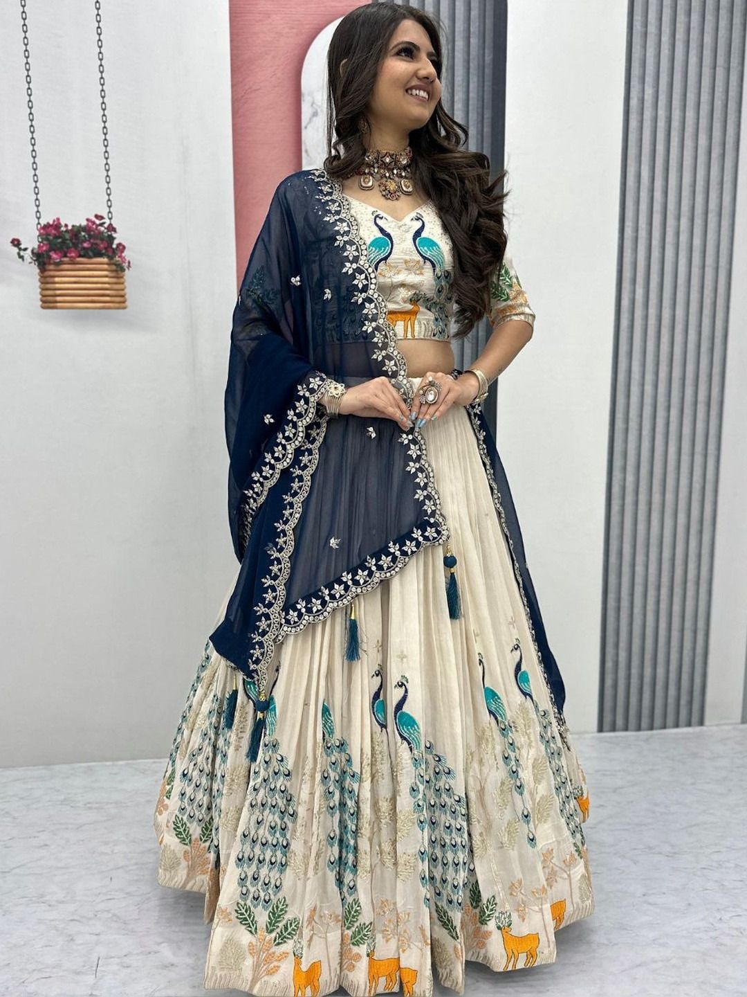 Solid, Embroidered Semi Stitched Lehenga & Crop Top-image-40