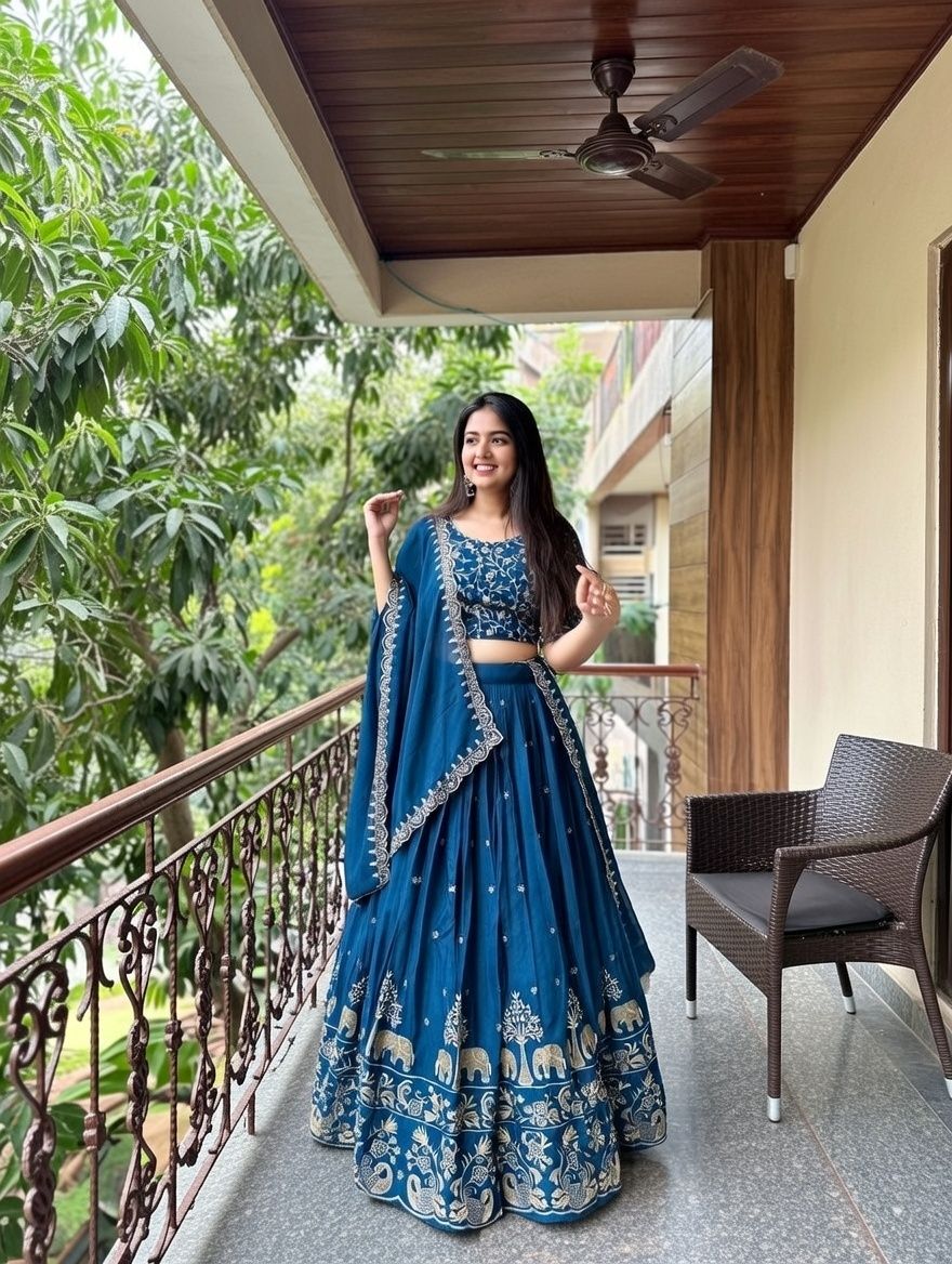 Embroidered Semi Stitched Lehenga Choli