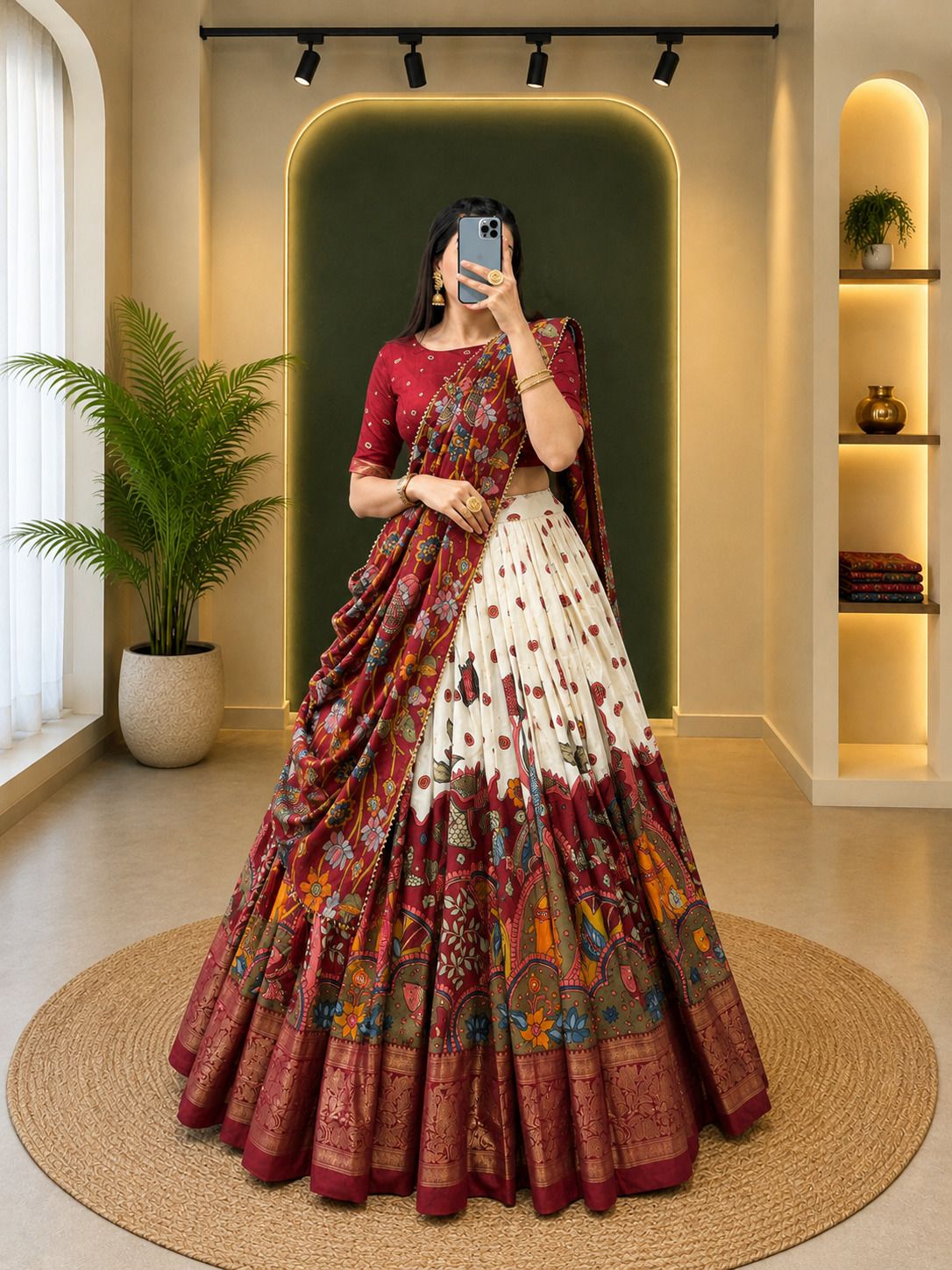 Floral Print Semi Stitched Lehenga & Crop Top-image-10